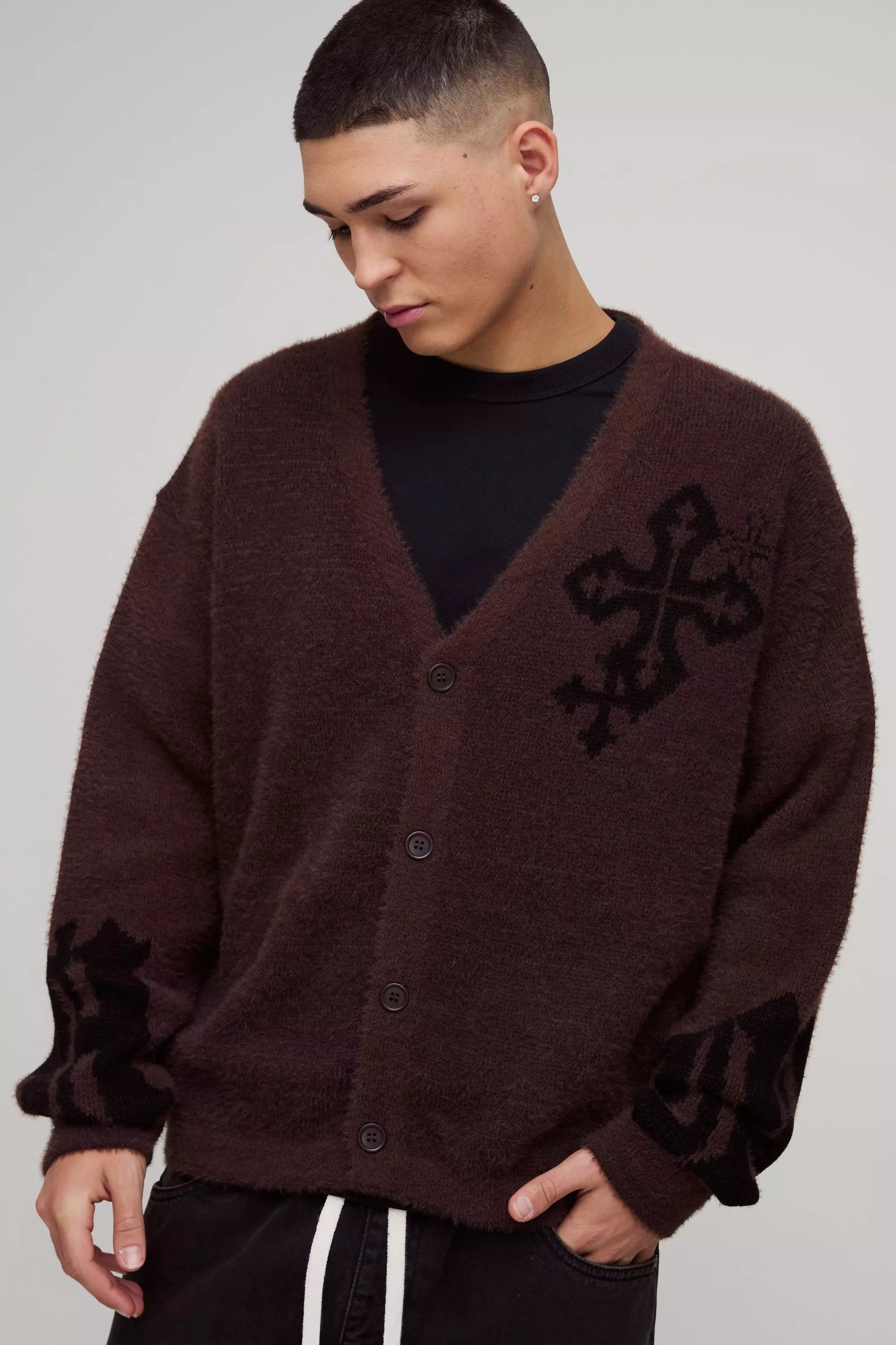 Cardigan oversize croisé en maille, Brown autre image