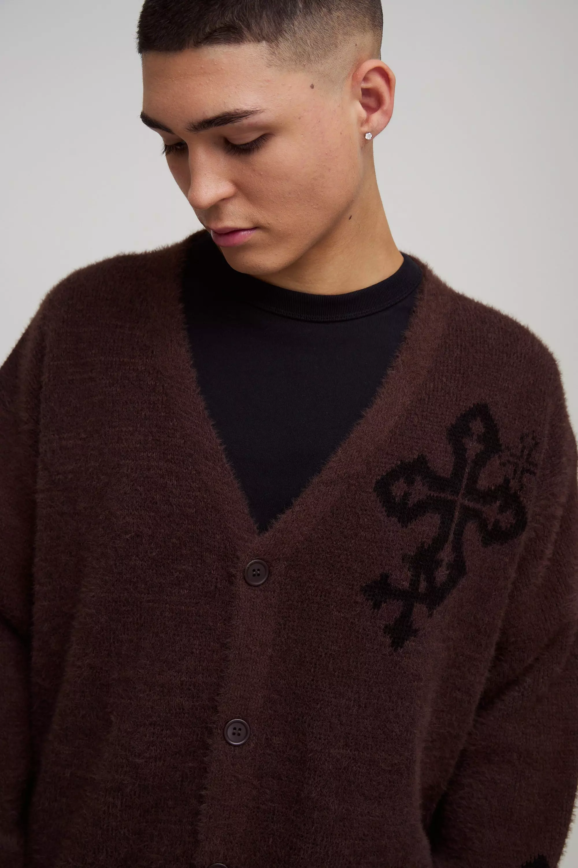 Cardigan oversize croisé en maille, Brown autre image