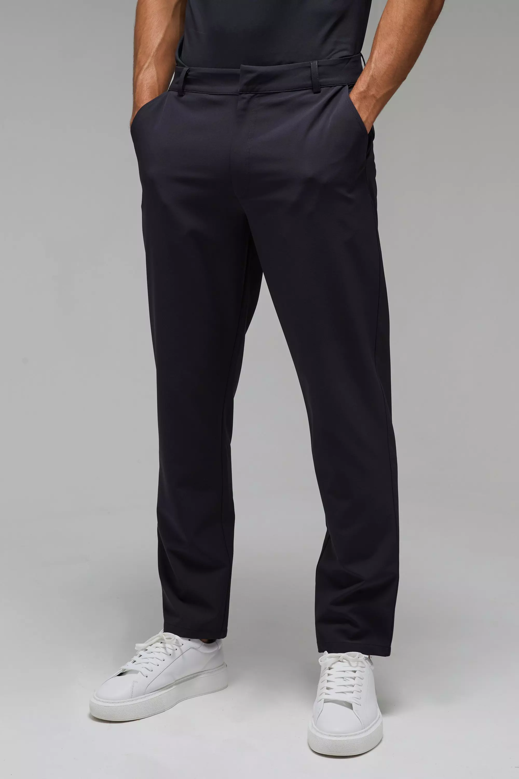 Man Sport Stretch Woven Tapered Sweatpants Charcoal