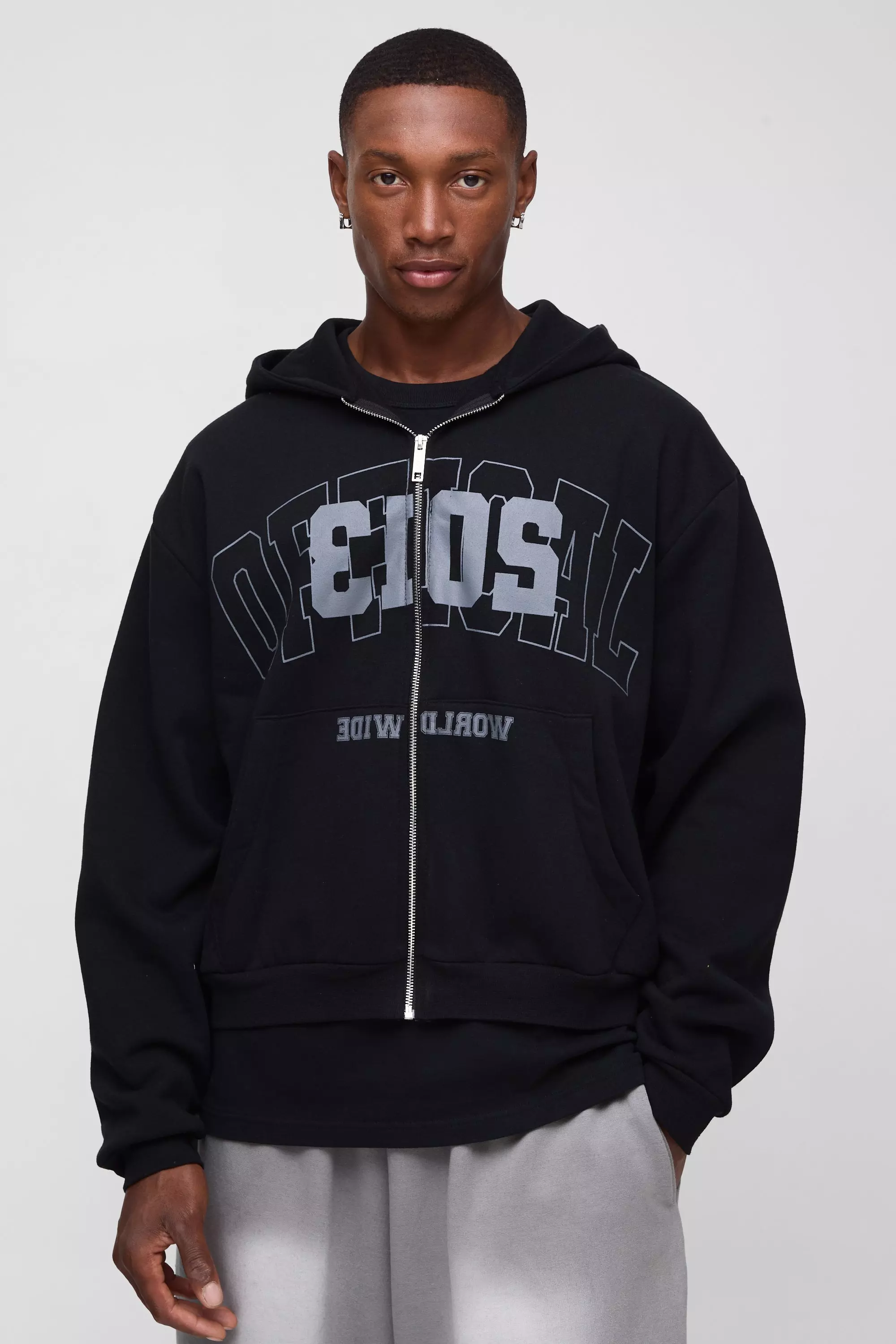 Boohooman black and white hoodie hotsell