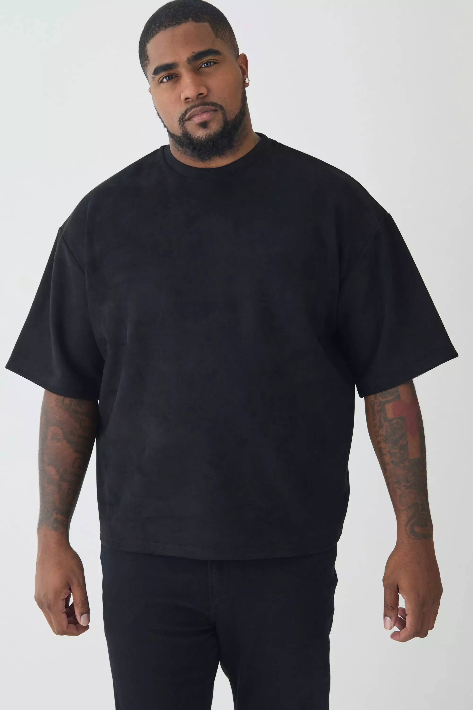 Black Tall Oversized Boxy Faux Suede T-Shirt alternative image