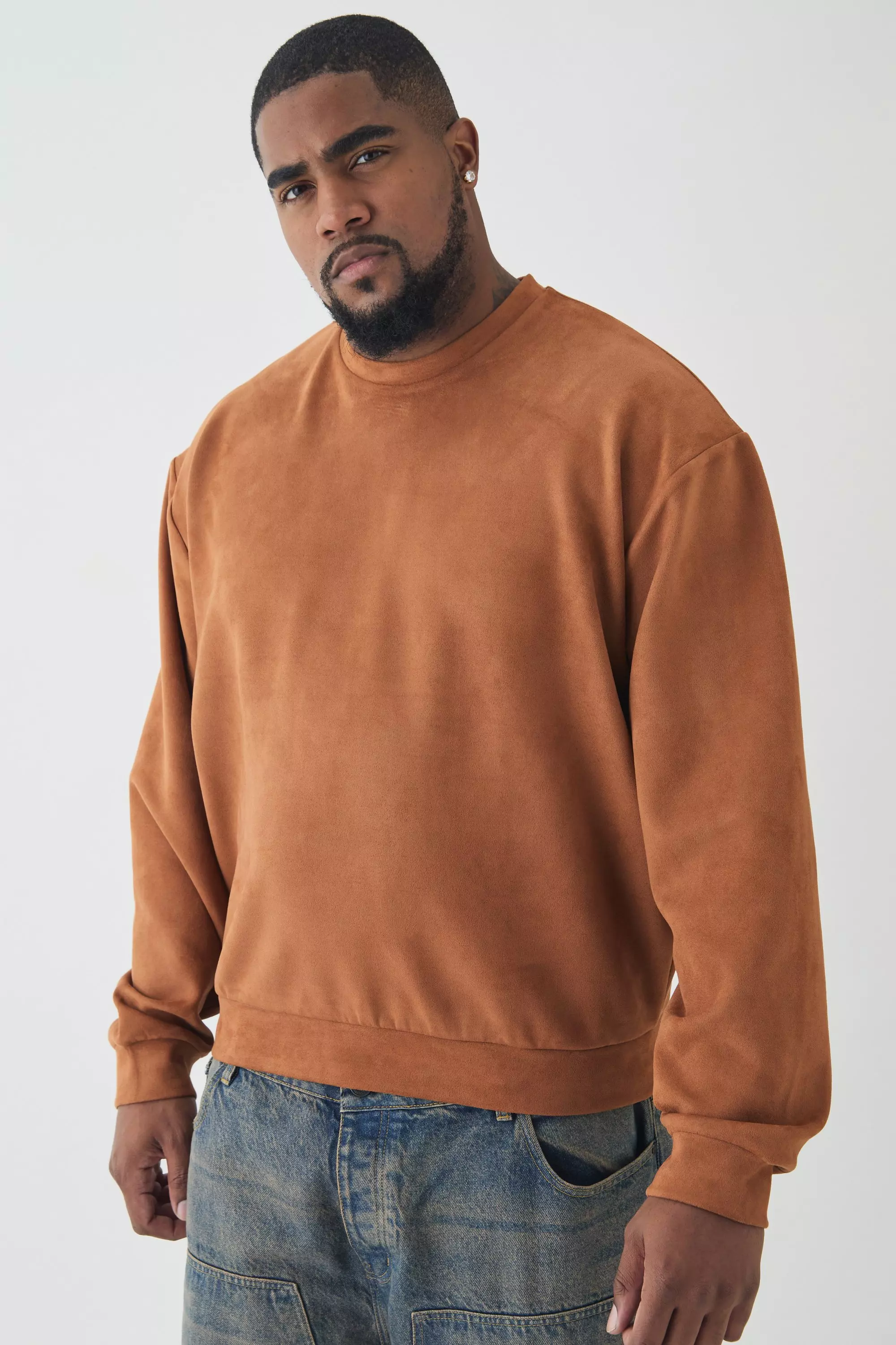 Tall Oversized Boxy Faux Suede Sweatshirt boohooMAN UK