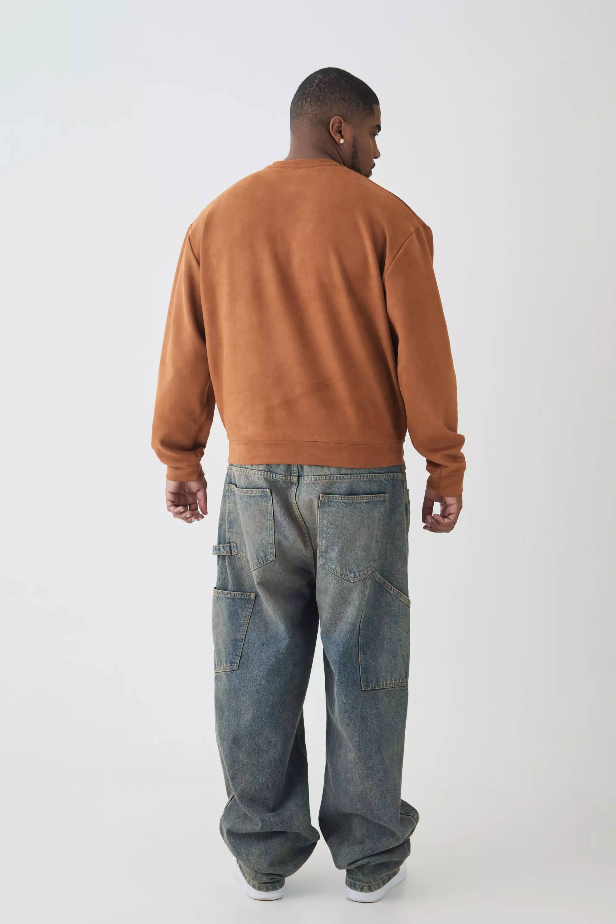 Rust Tall Oversized Boxy Nep Suède Trui alternatieve afbeelding