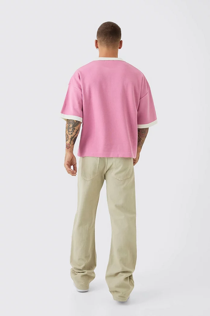 Oversized Boxy Football Knitted Polo | boohooMAN USA Oversized Boxy Football Knitted Polo | boohooMAN USA