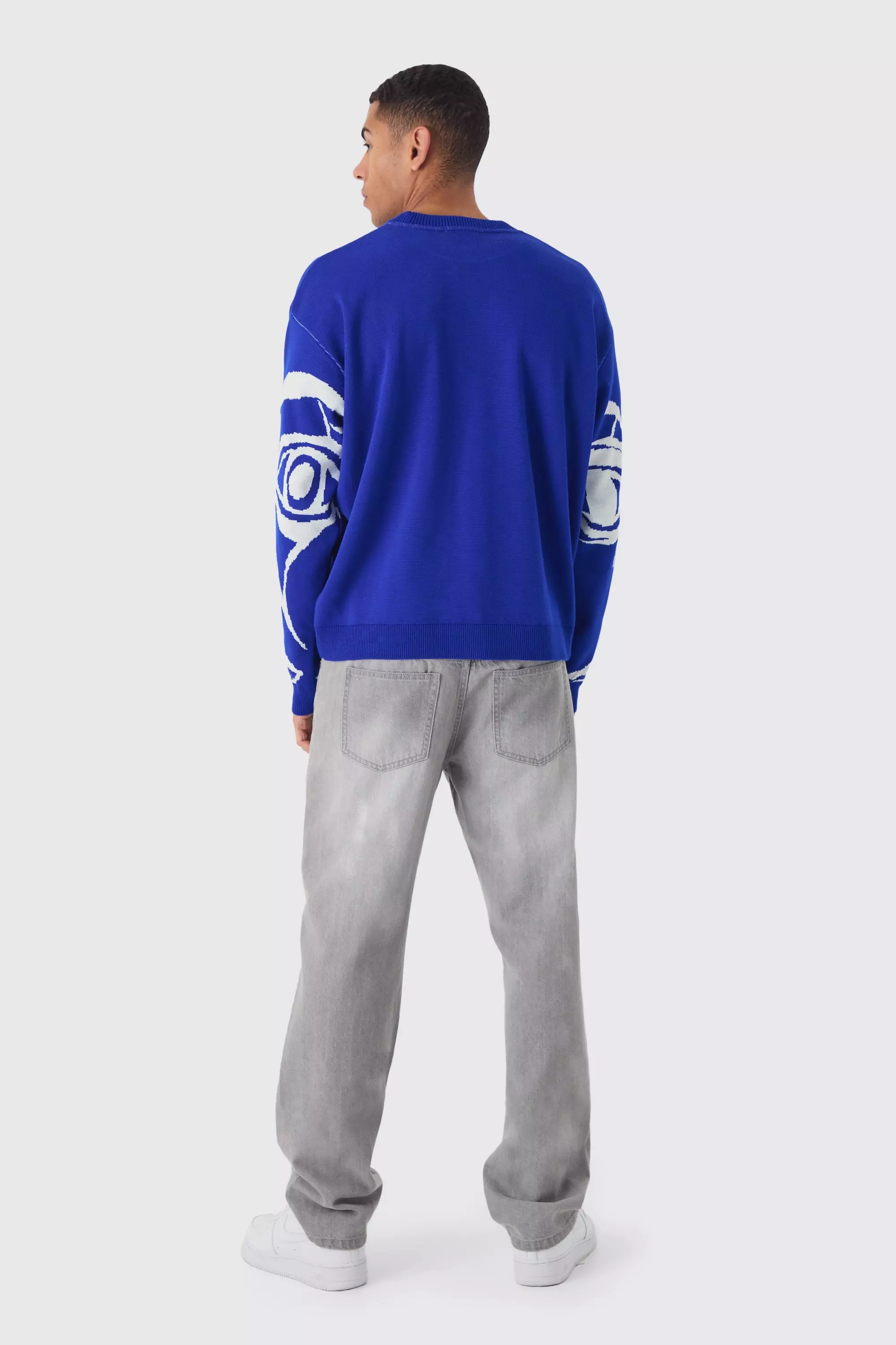 Cobalt Oversized Boxy Abstract Line Face Knitted Jumper alternative image
