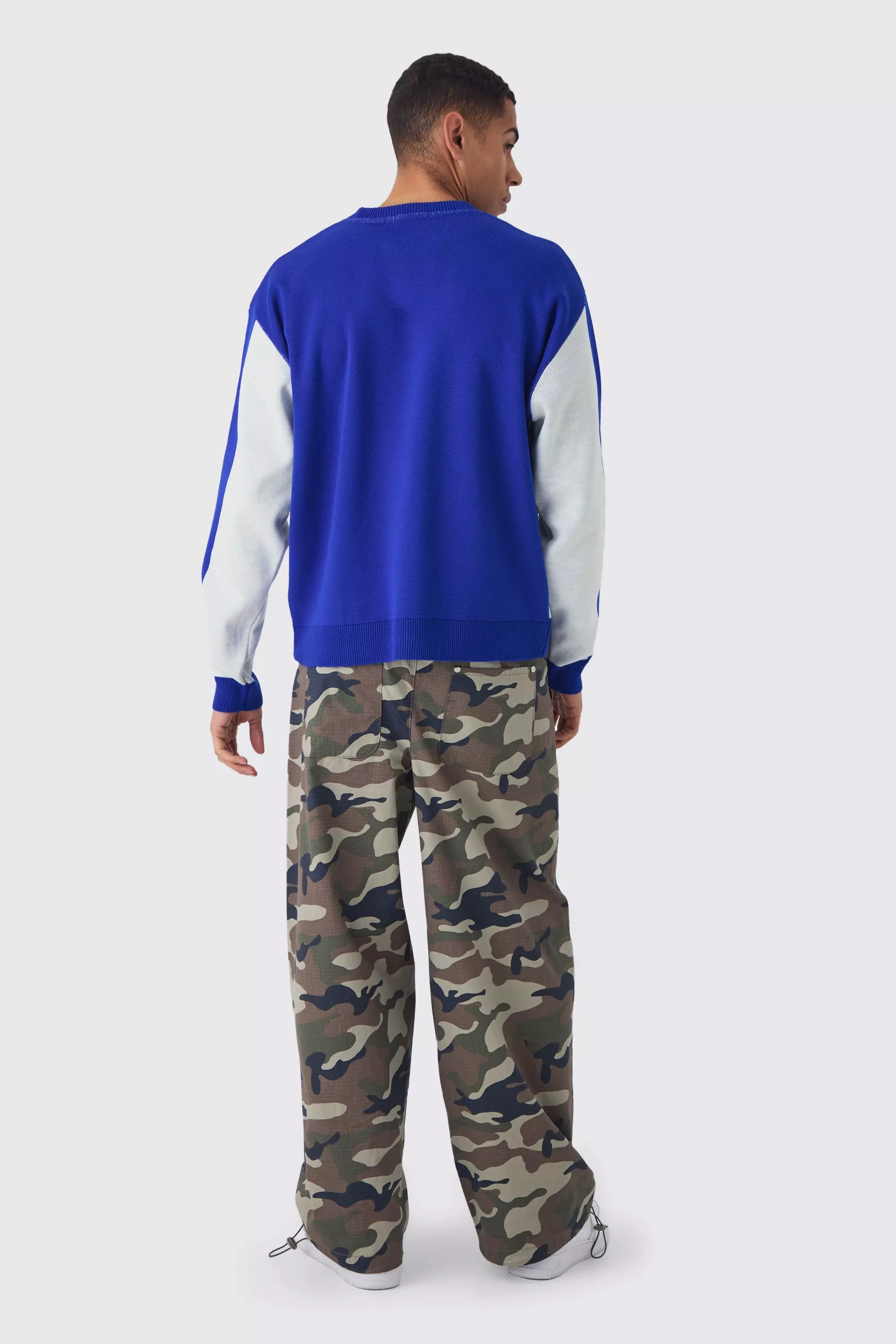 Pull oversize rayé en maille moto, Cobalt autre image