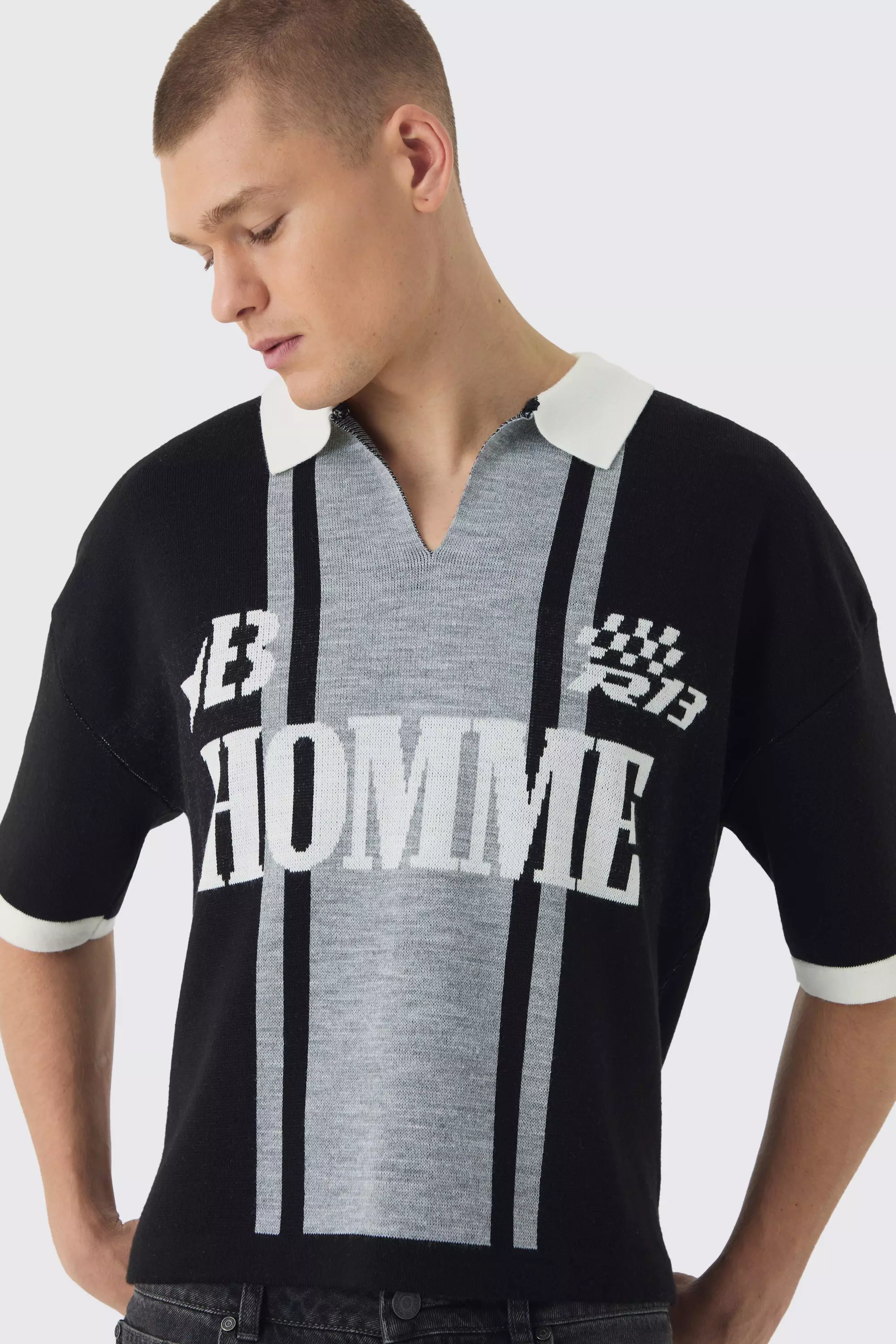 Polo Squadrata Oversize In Maglia Da Calcio, Black immagine alternativa