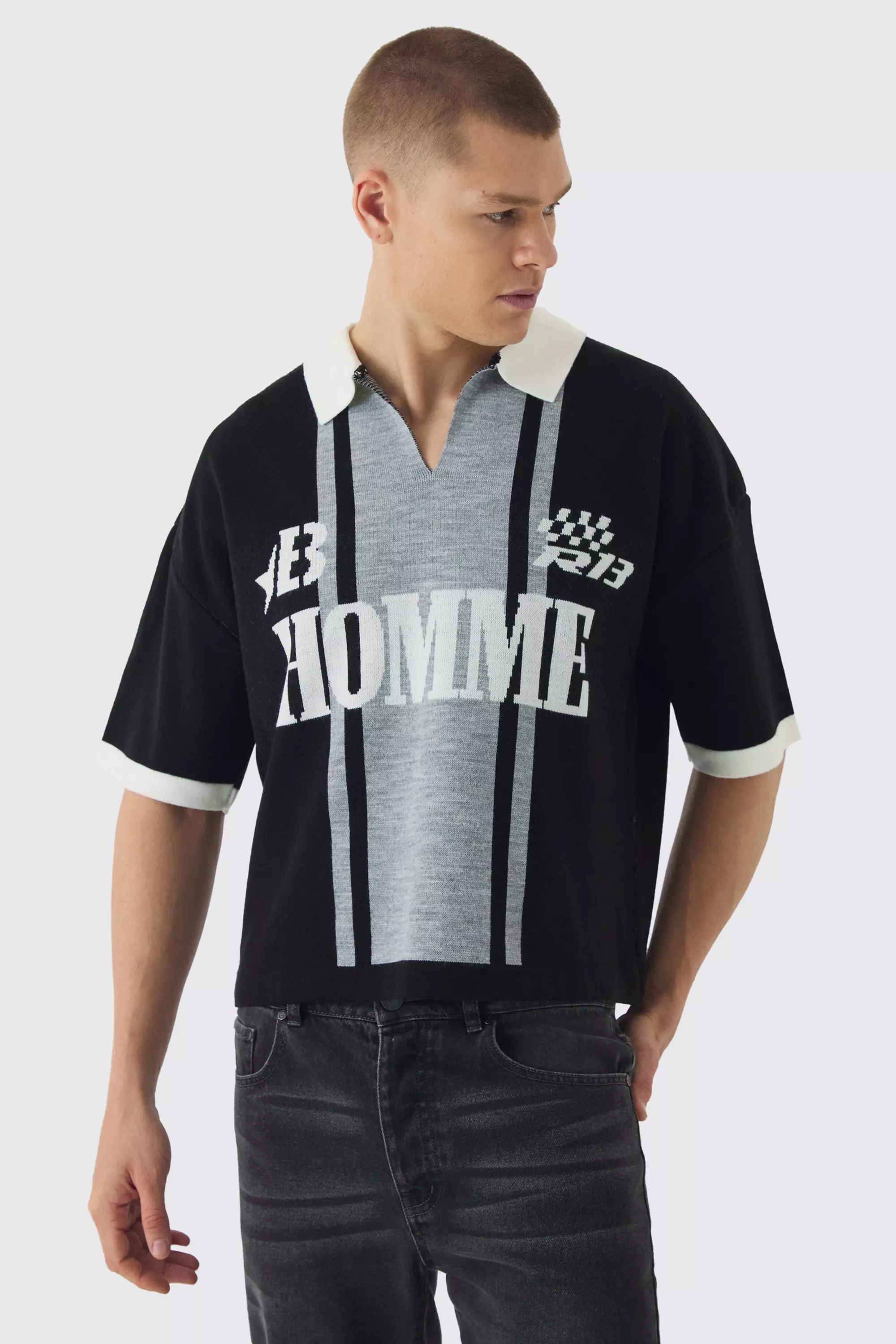 Polo Squadrata Oversize In Maglia Da Calcio, Black immagine alternativa