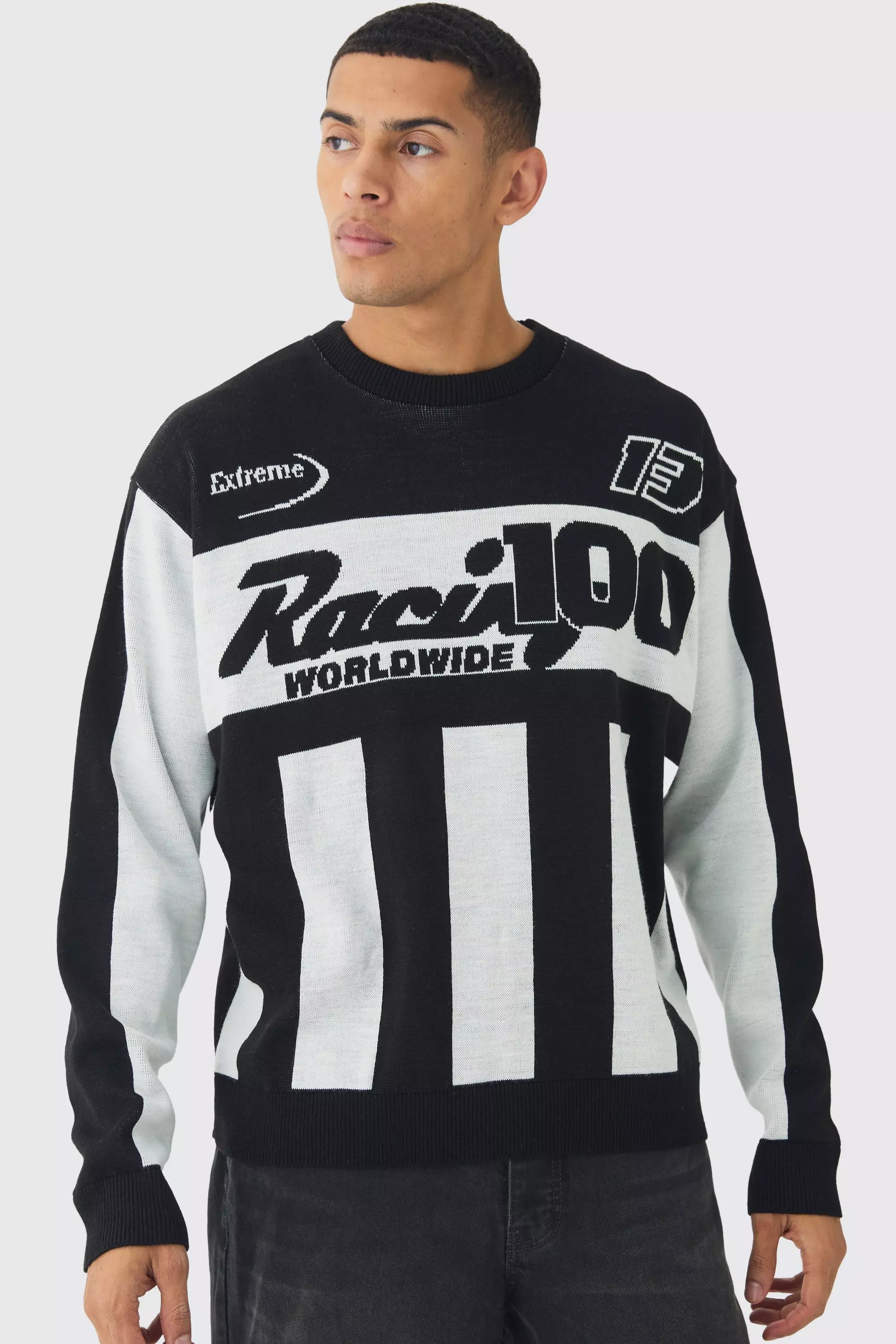 Black Oversized Boxy Moto Stripe Knitted Jumper alternative image