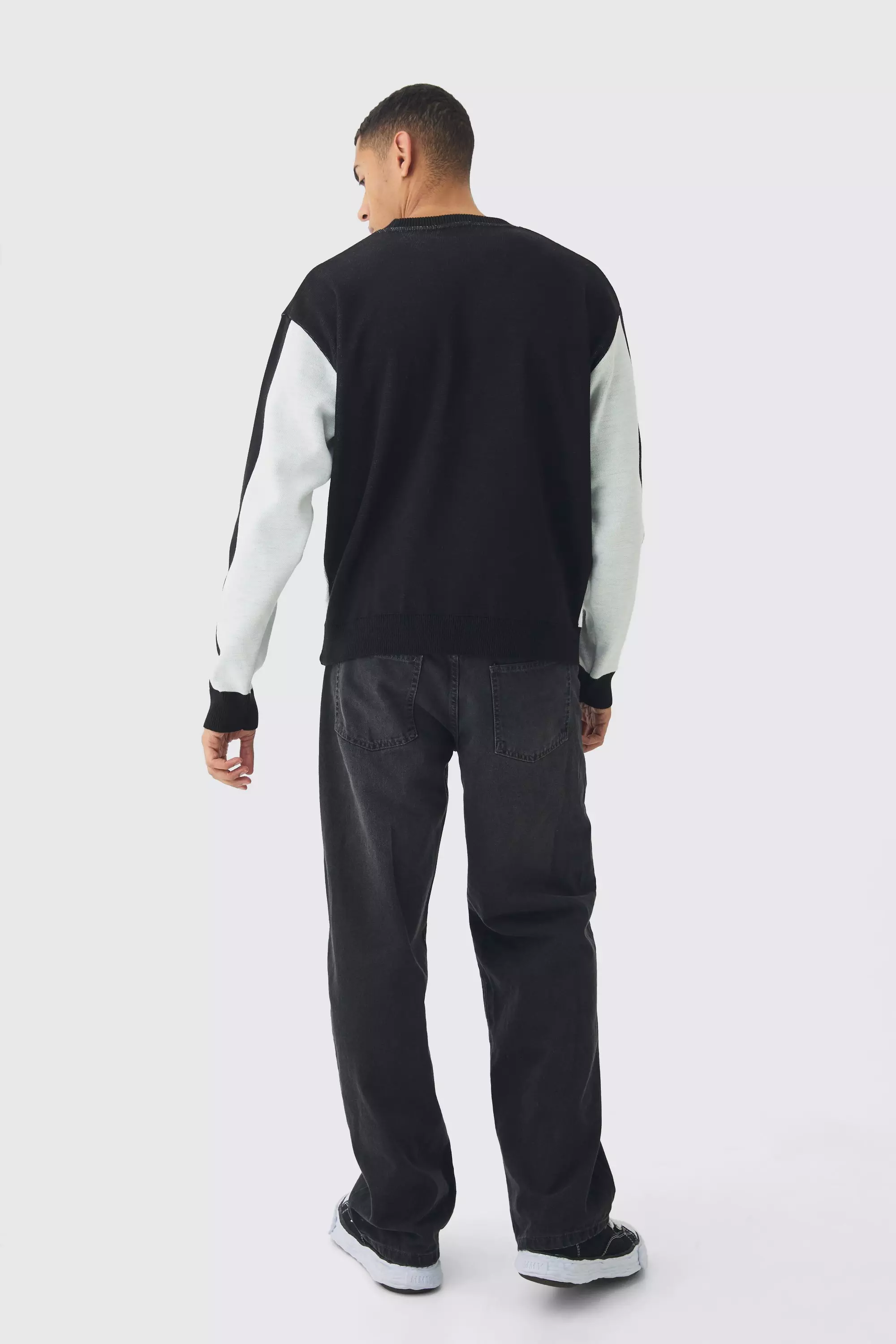 Black Oversized Boxy Moto Stripe Knitted Jumper alternative image