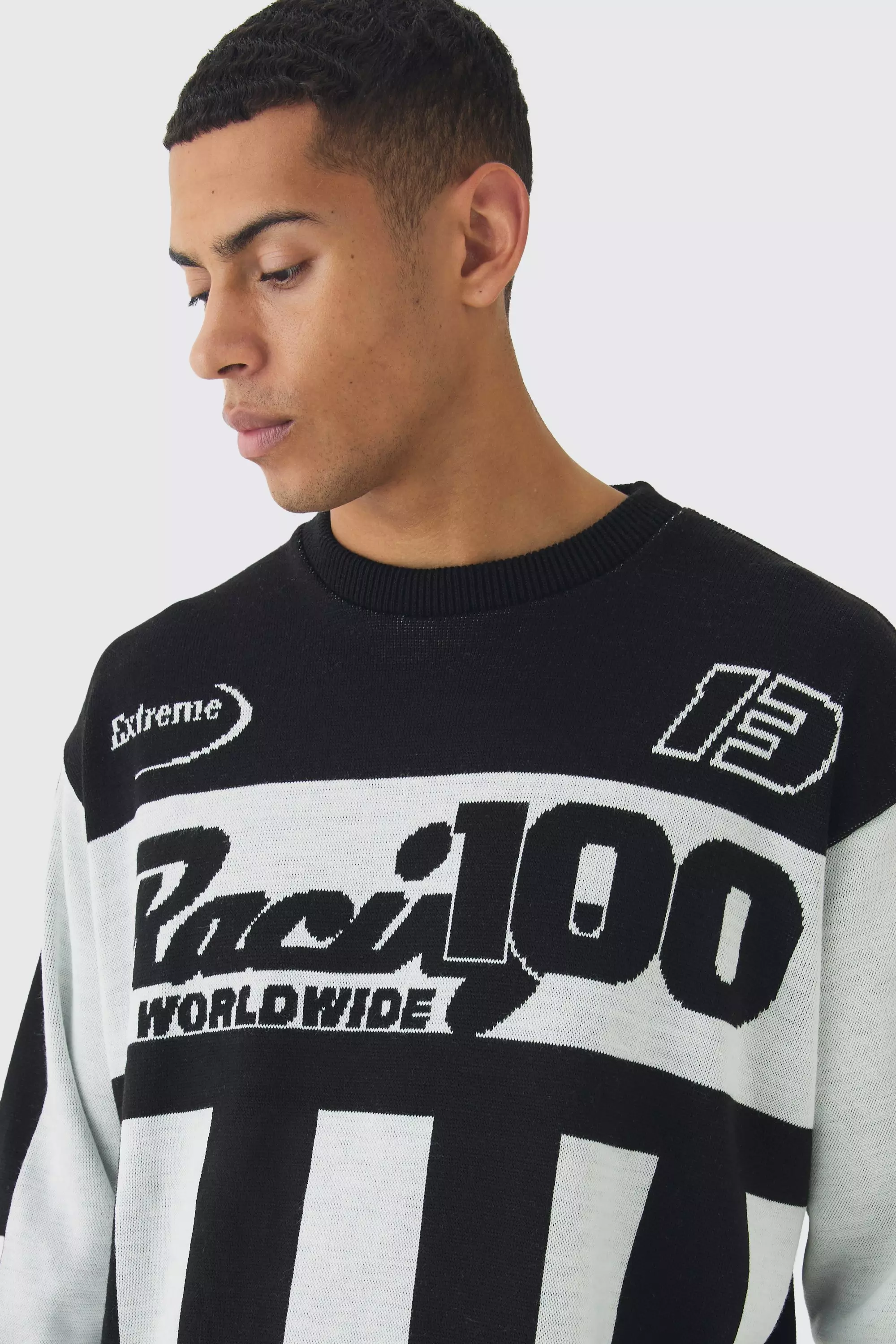 Black Oversized Boxy Moto Stripe Knitted Jumper alternative image