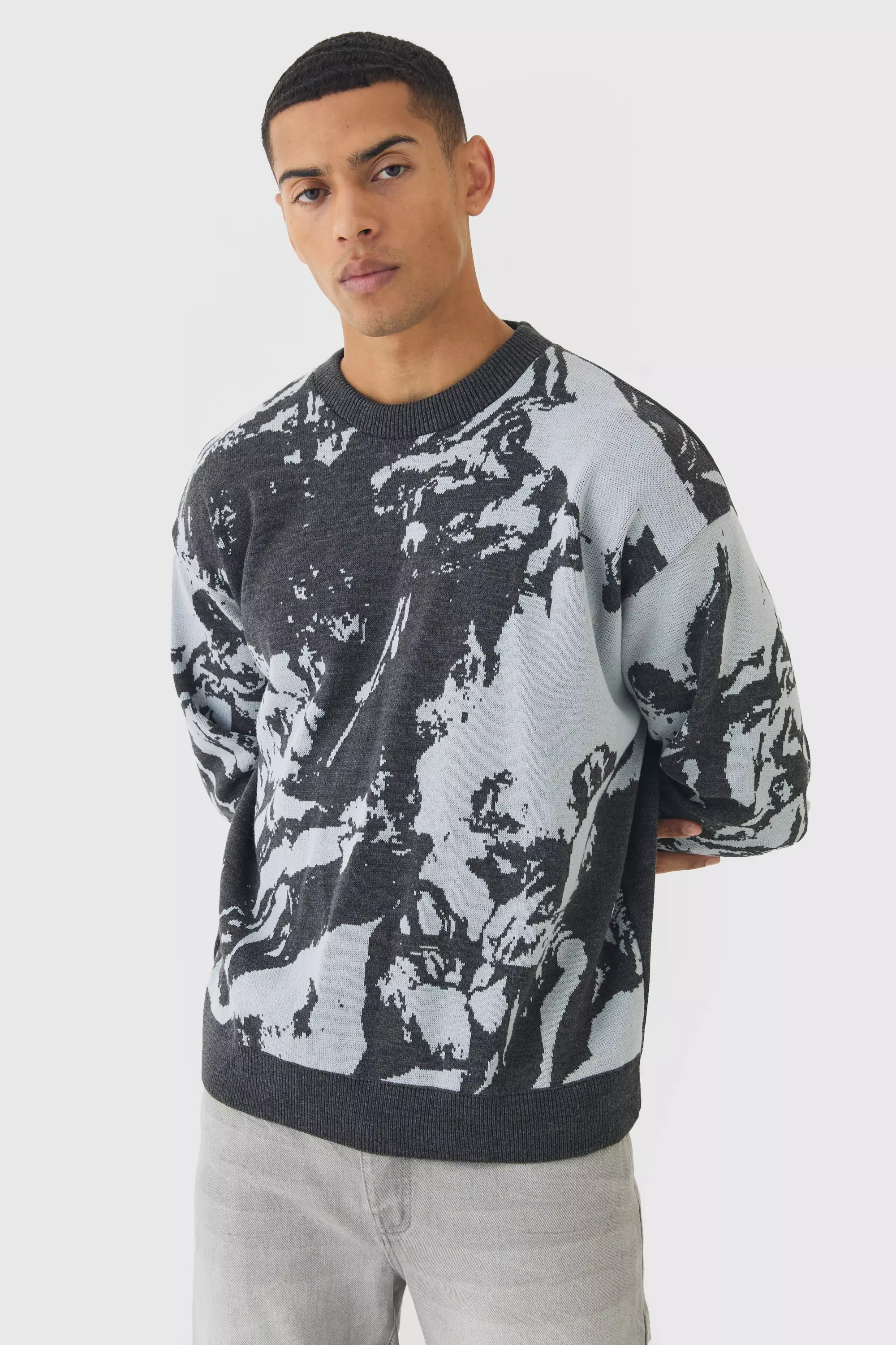 Charcoal Oversized Gebreide Boxy Renaissance Print Trui alternatieve afbeelding