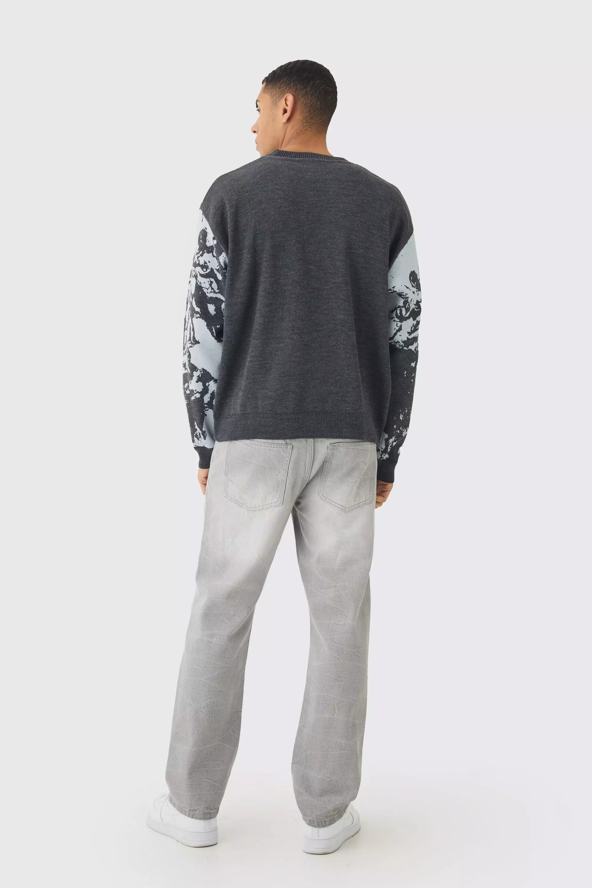 Charcoal Oversized Gebreide Boxy Renaissance Print Trui alternatieve afbeelding
