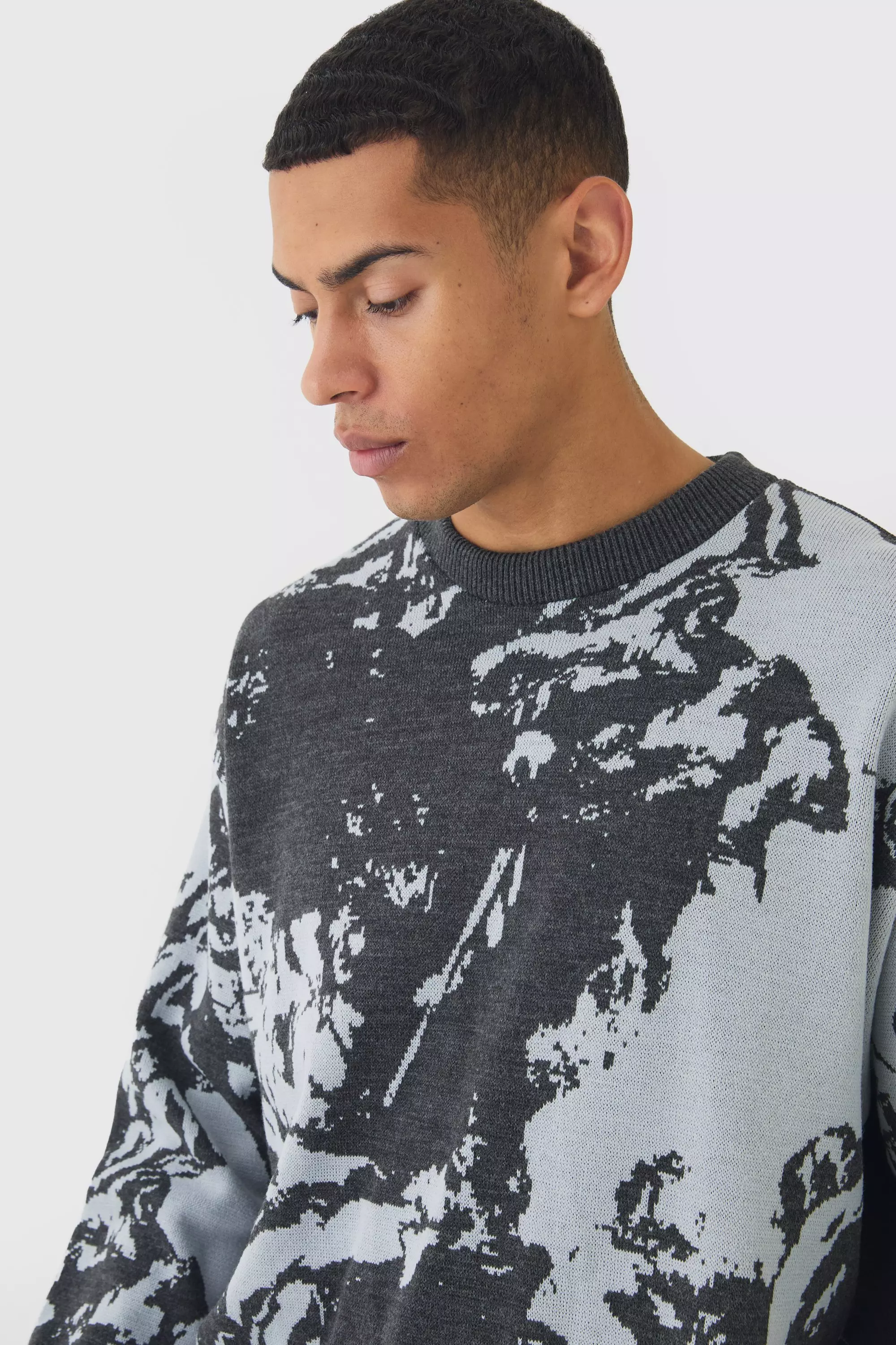 Charcoal Oversized Gebreide Boxy Renaissance Print Trui alternatieve afbeelding