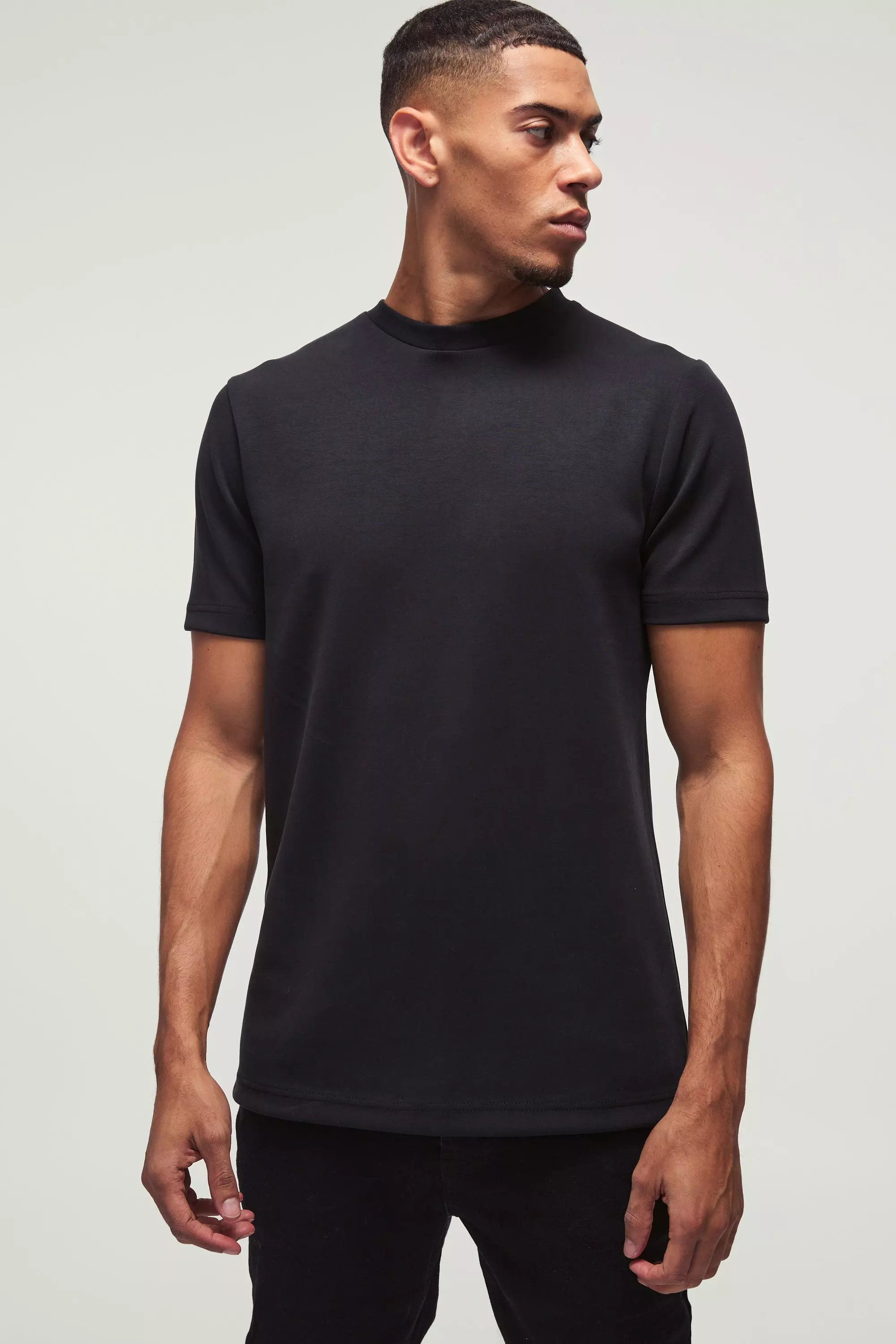 Black Slim Fit Soft Peached T-shirt