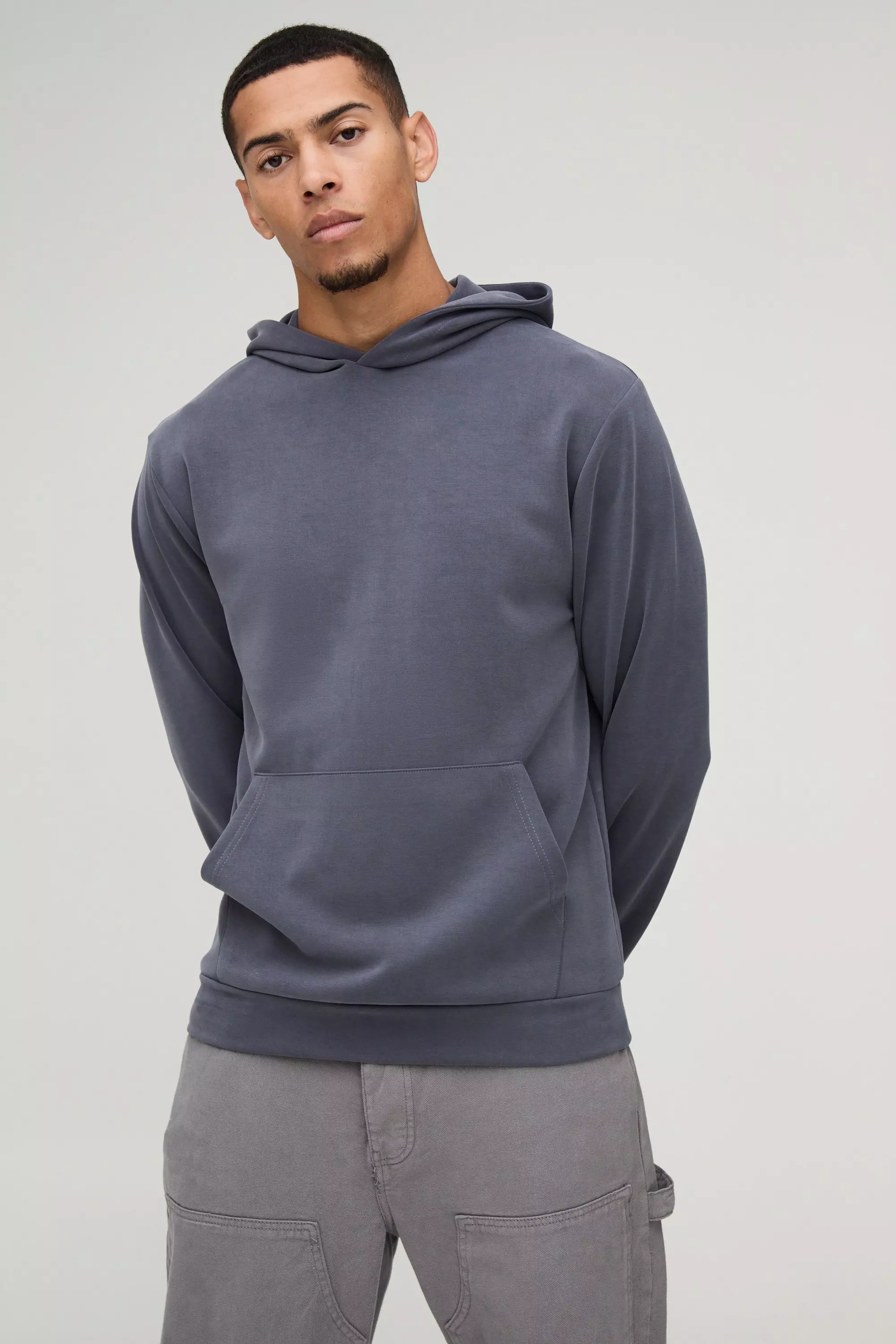 Slim Fit Soft Peached Hoodie Grey