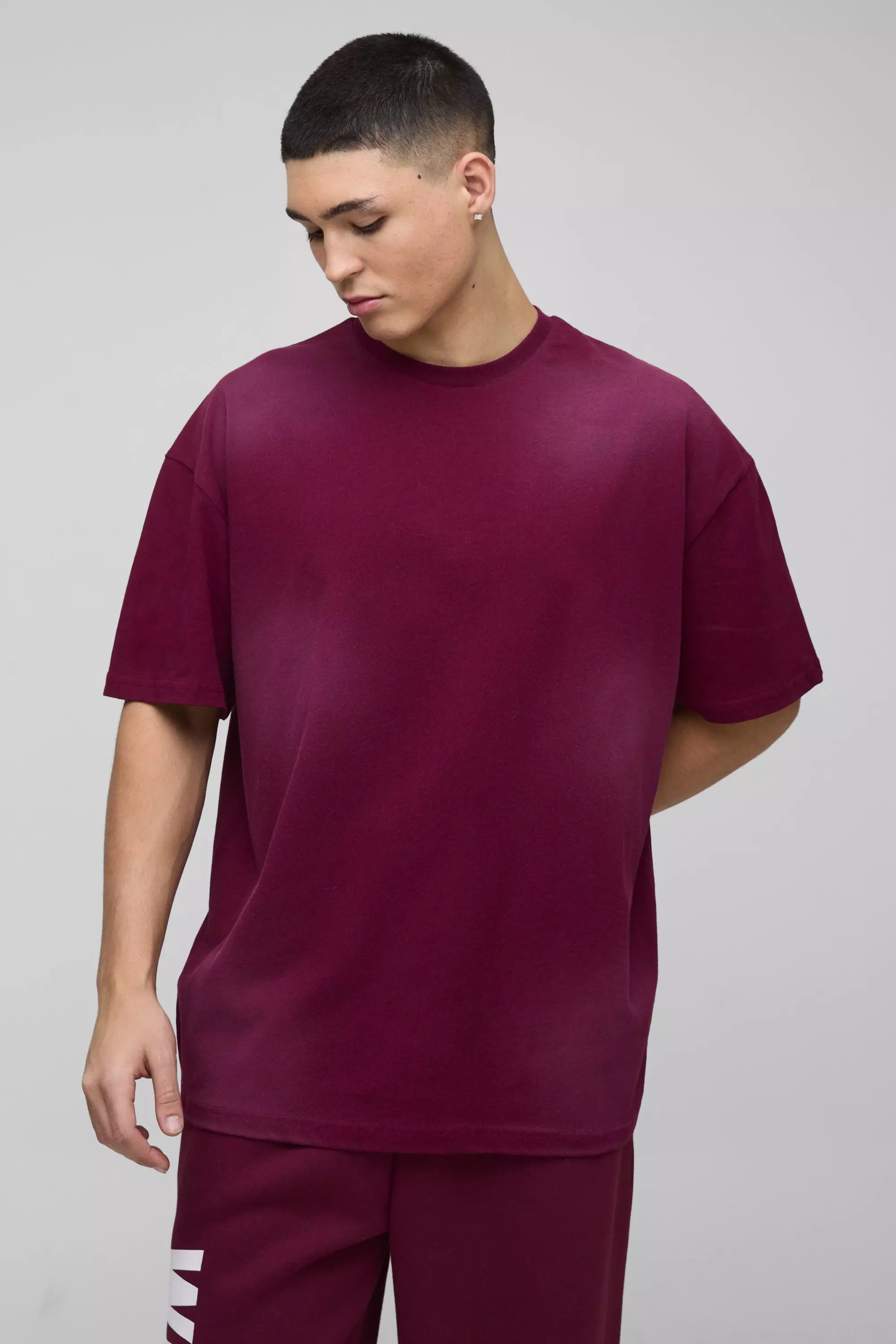 T-Shirt Oversize In Lavaggio Spray, Burgundy immagine alternativa