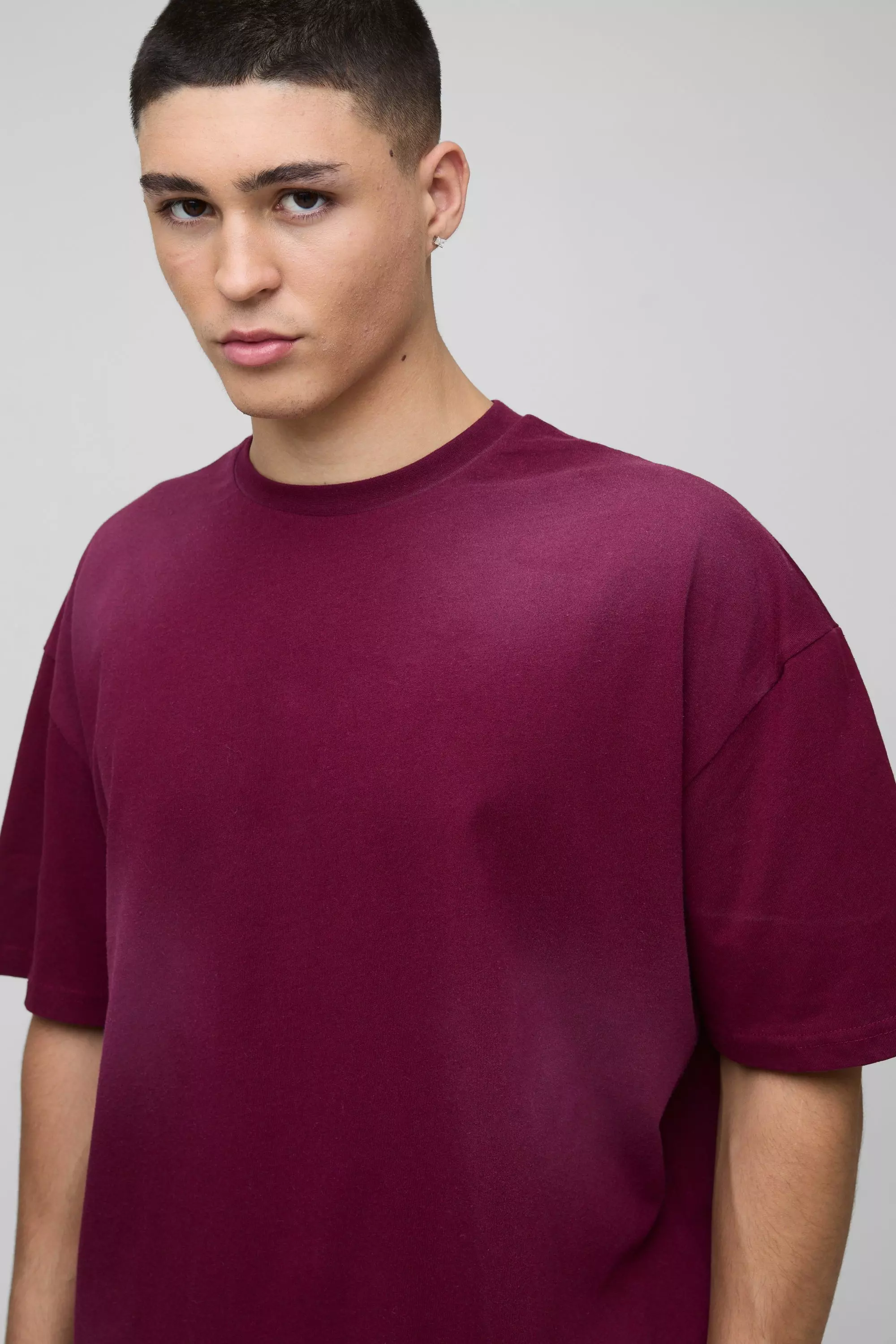 T-Shirt Oversize In Lavaggio Spray, Burgundy immagine alternativa