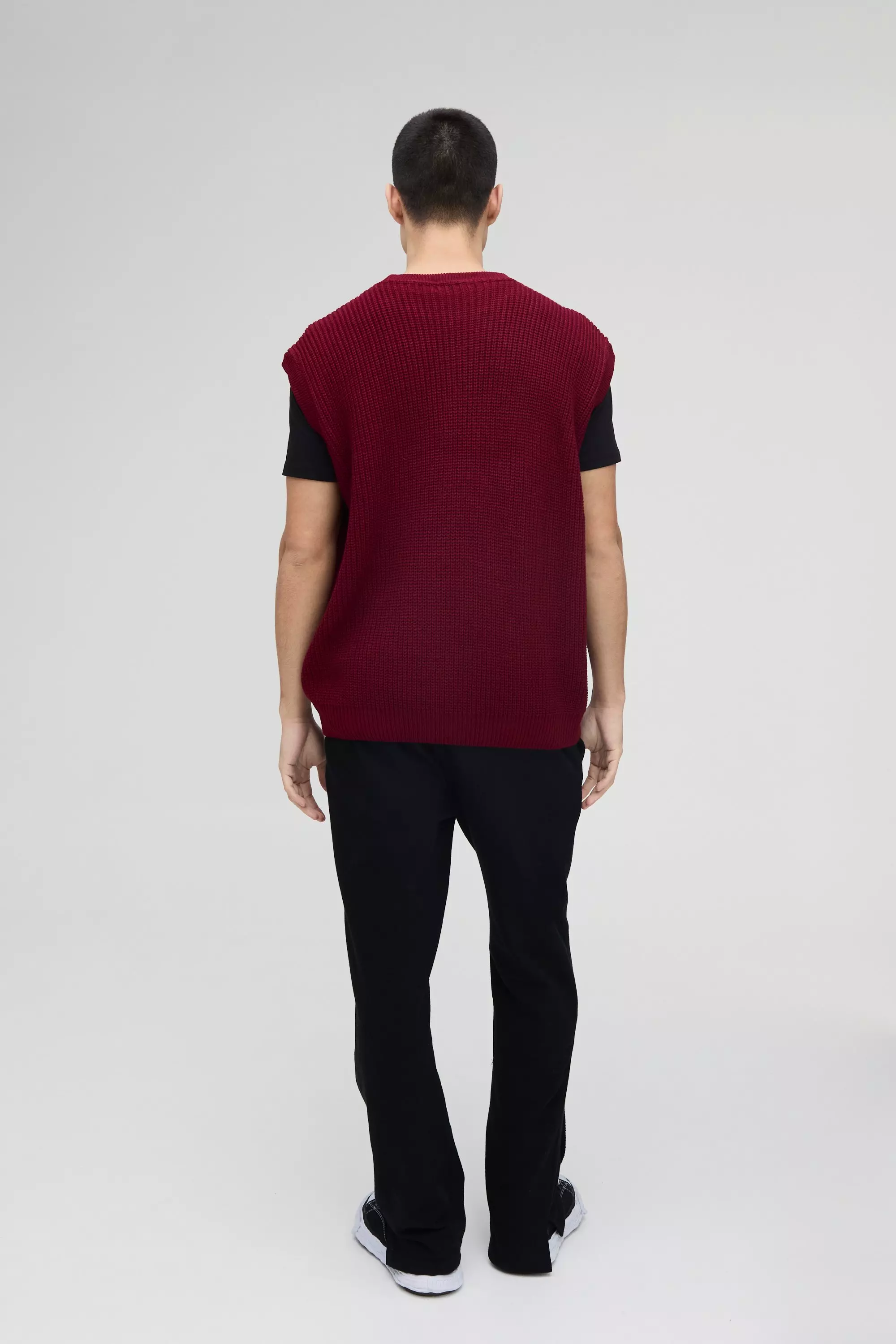 Oversize Rundhals Zopfmuster-Pullover, Burgundy alternatives Bild