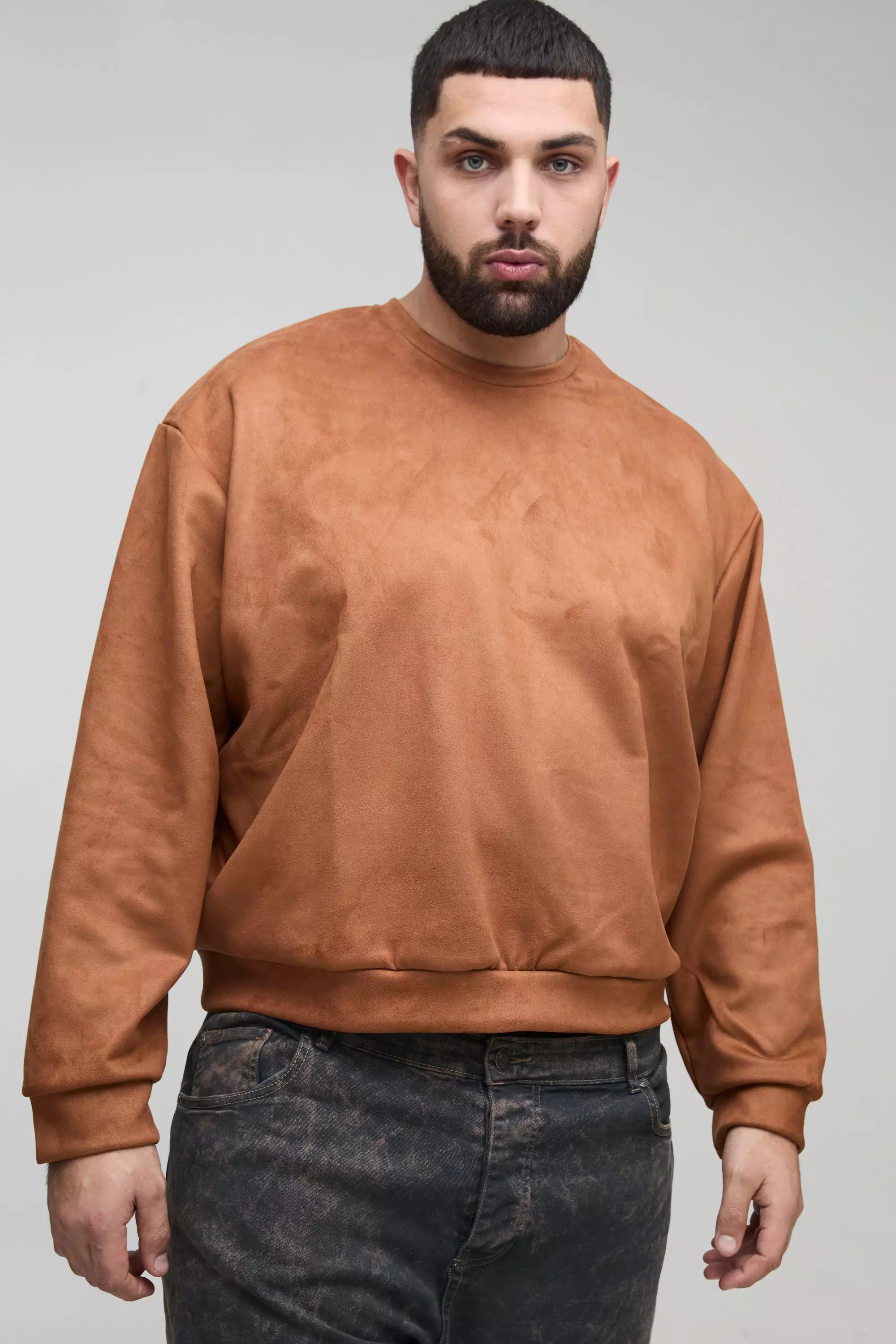 Rust Plus Oversized Boxy Faux Suede Sweatshirt alternative image