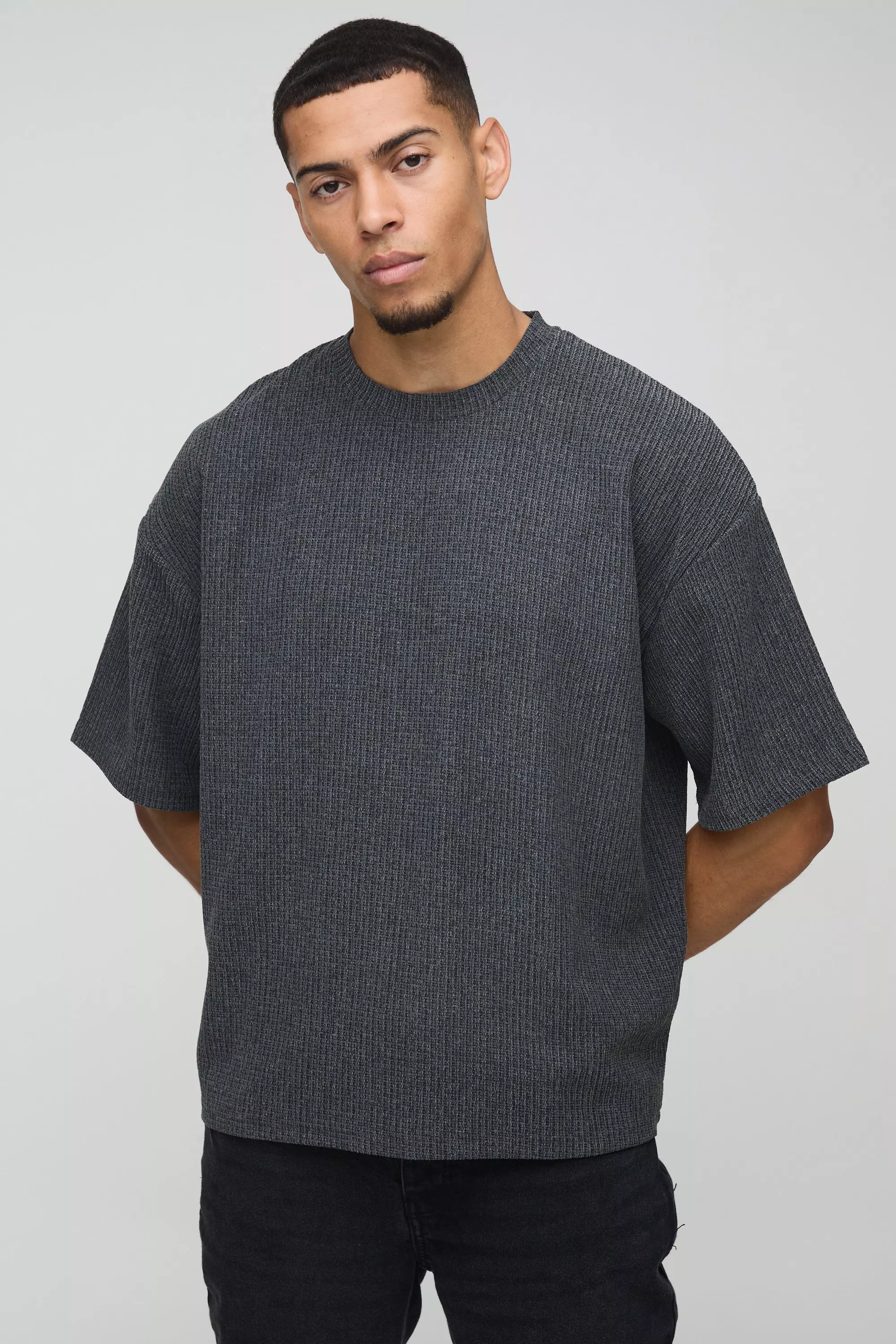 Black Oversized Boxy Textured T-shirt