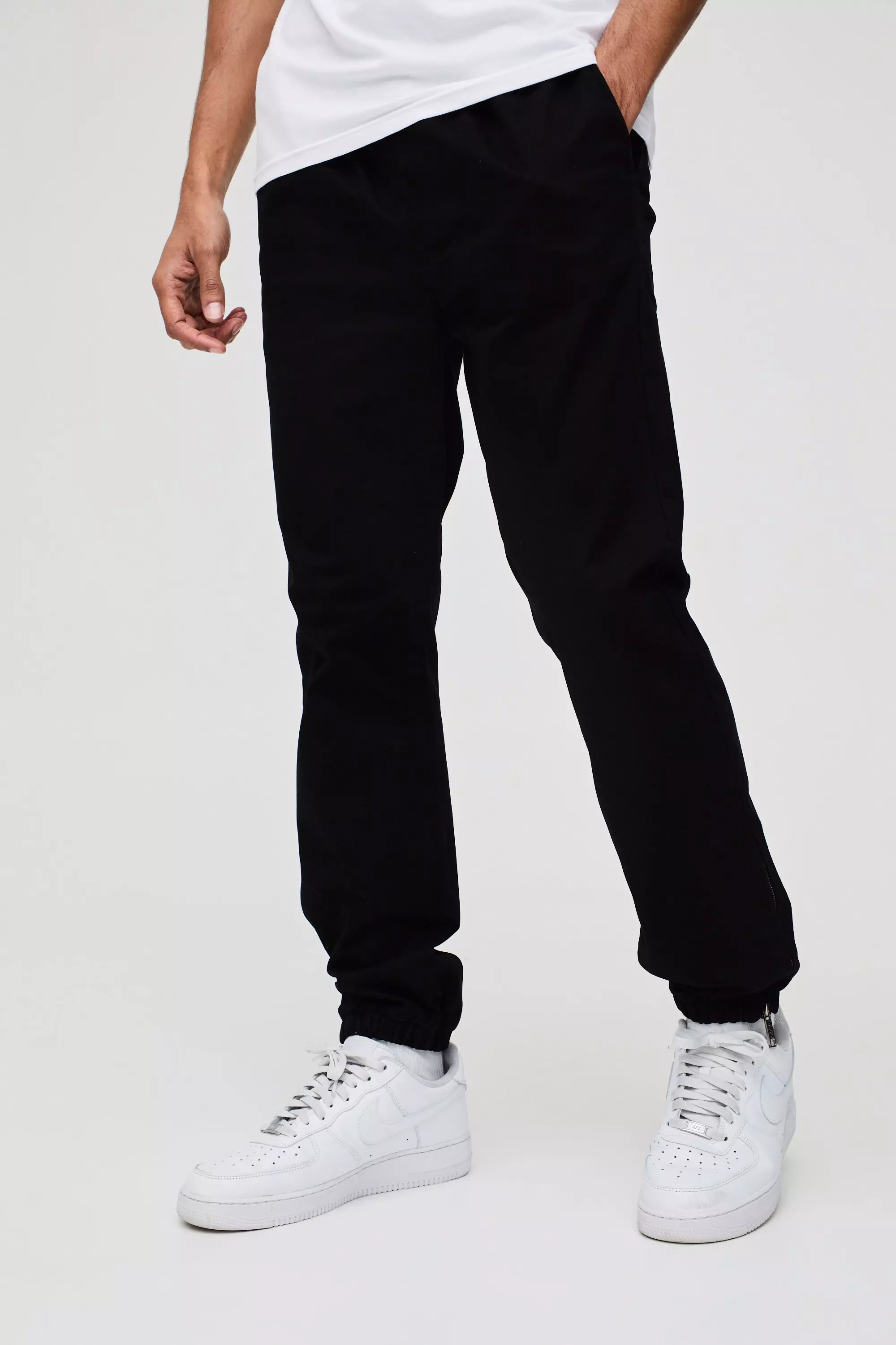 Elasticated Waist Slim Soft Twill Pintuck Pants Black