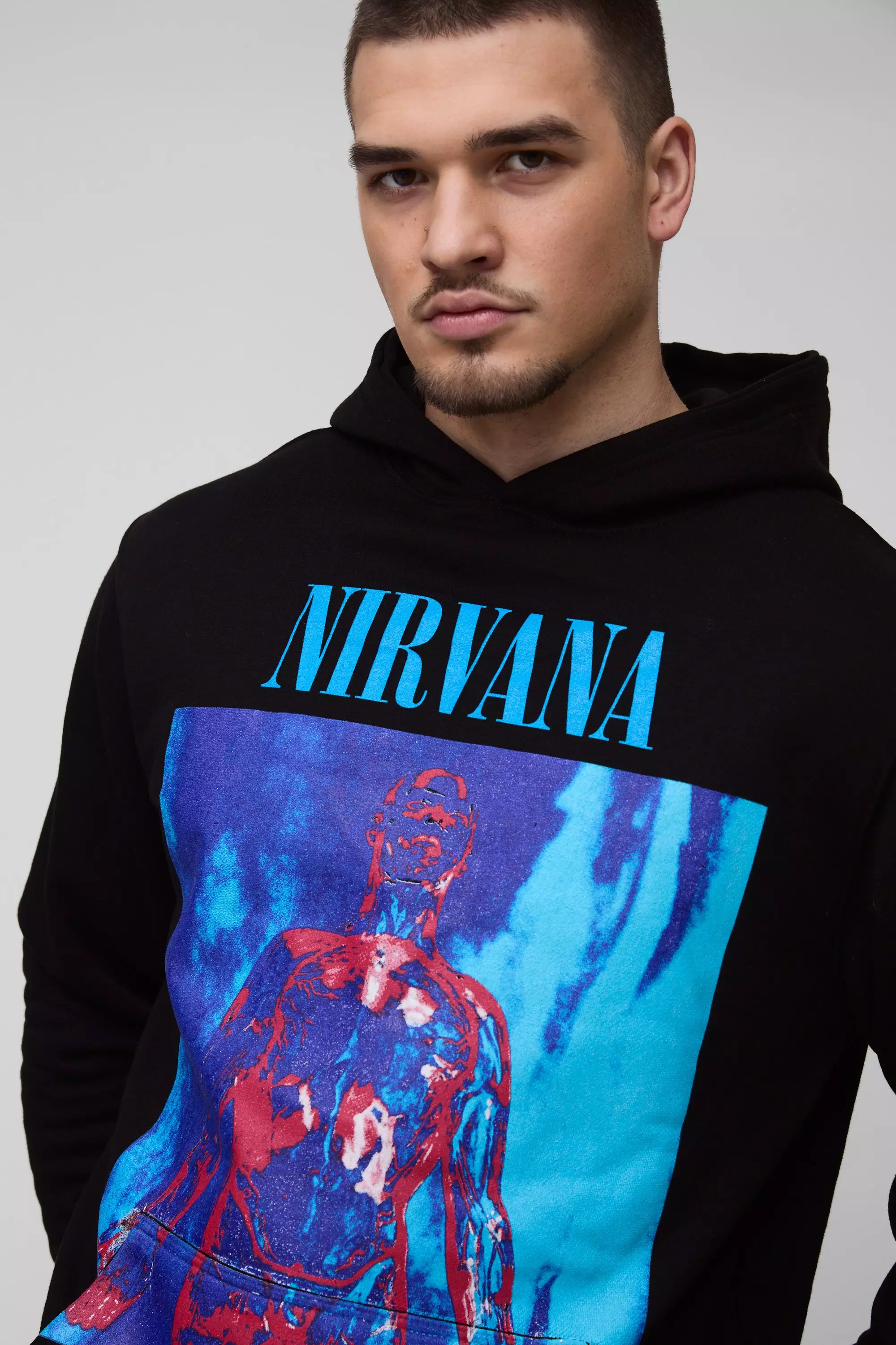Black Tall Oversized Nirvana License Print Hoodie alternative image