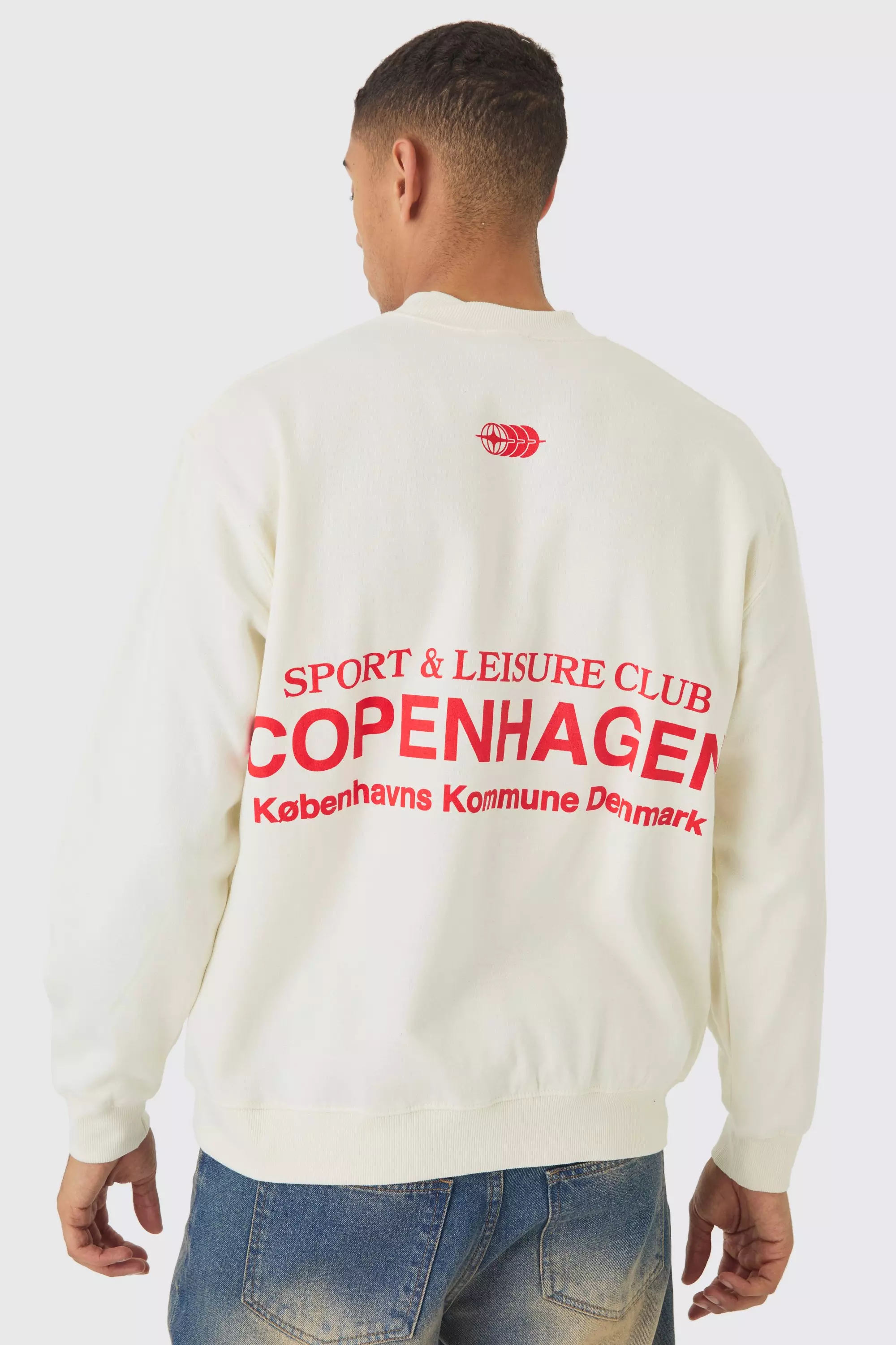 Ecru White Oversized Copenhagen Text Graphic Sweatshirt