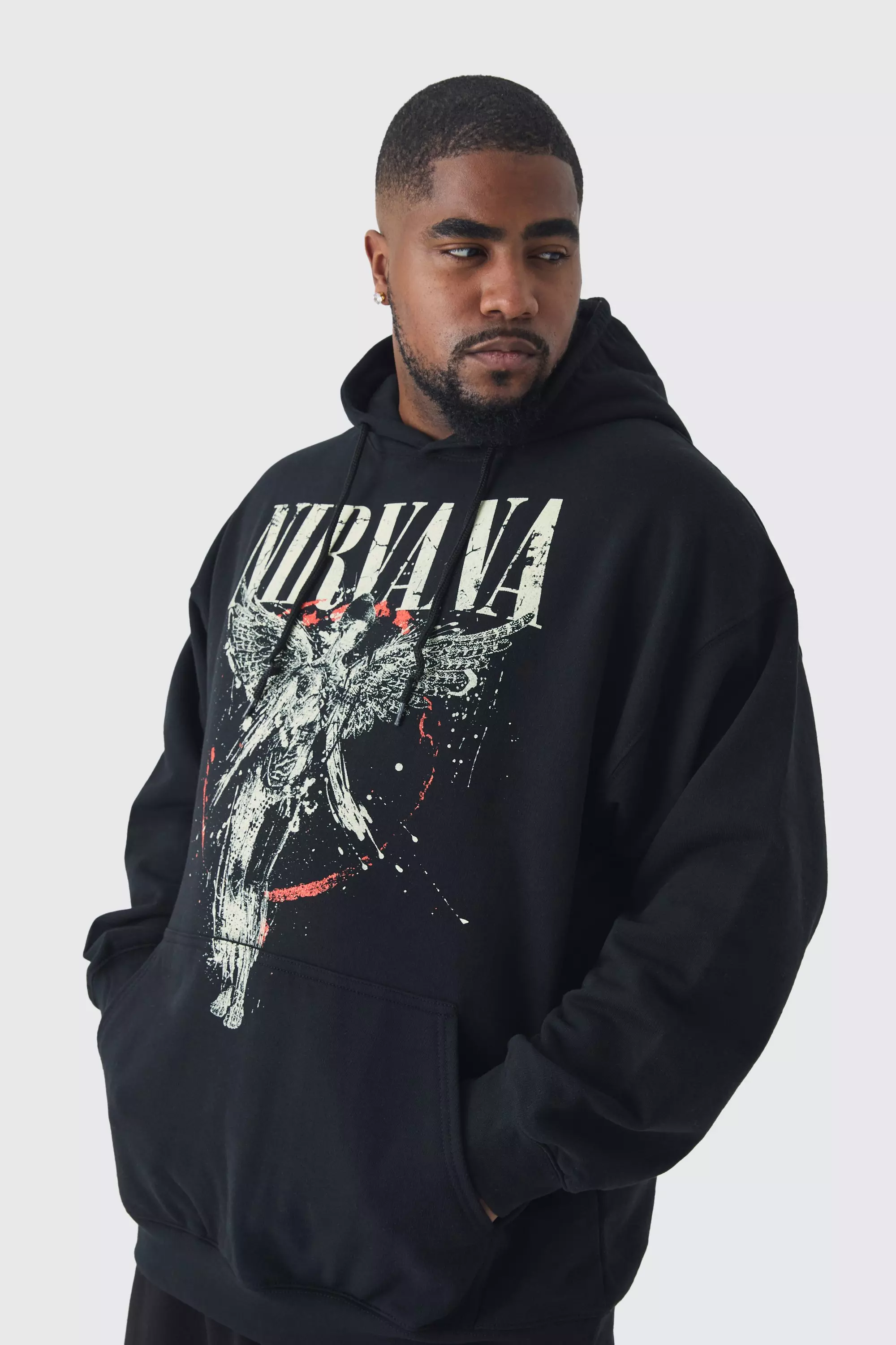 Black Plus Oversized Nirvana License Print Hoodie