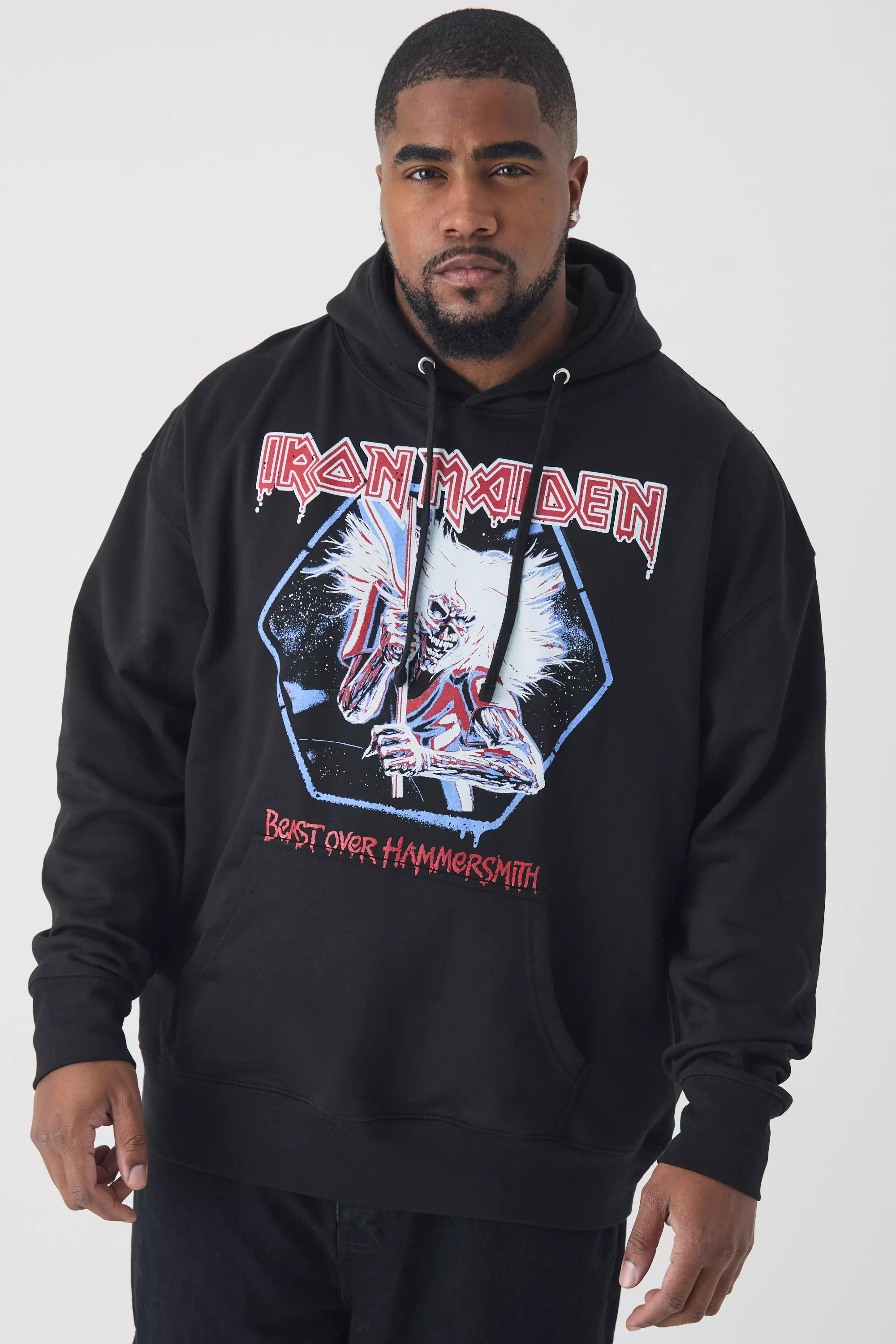 Black Plus Oversized Iron Maiden Lisence Print Hoodie