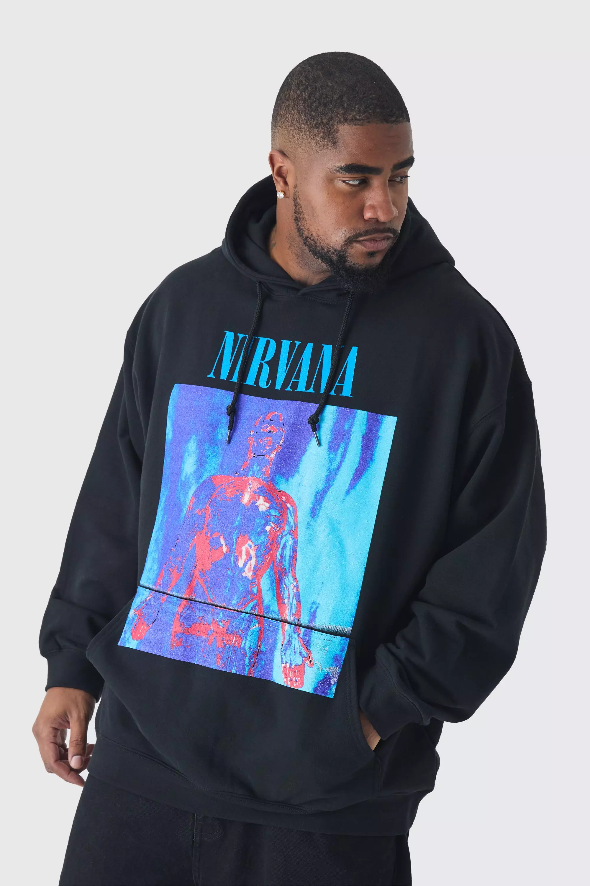 Black Plus Oversized Nirvana License Print Hoodie