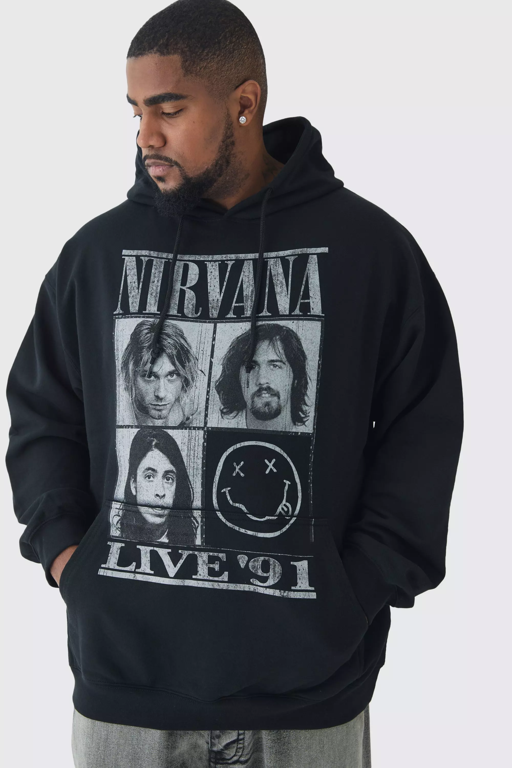 White Plus Oversized Nirvana License Print Hoodie