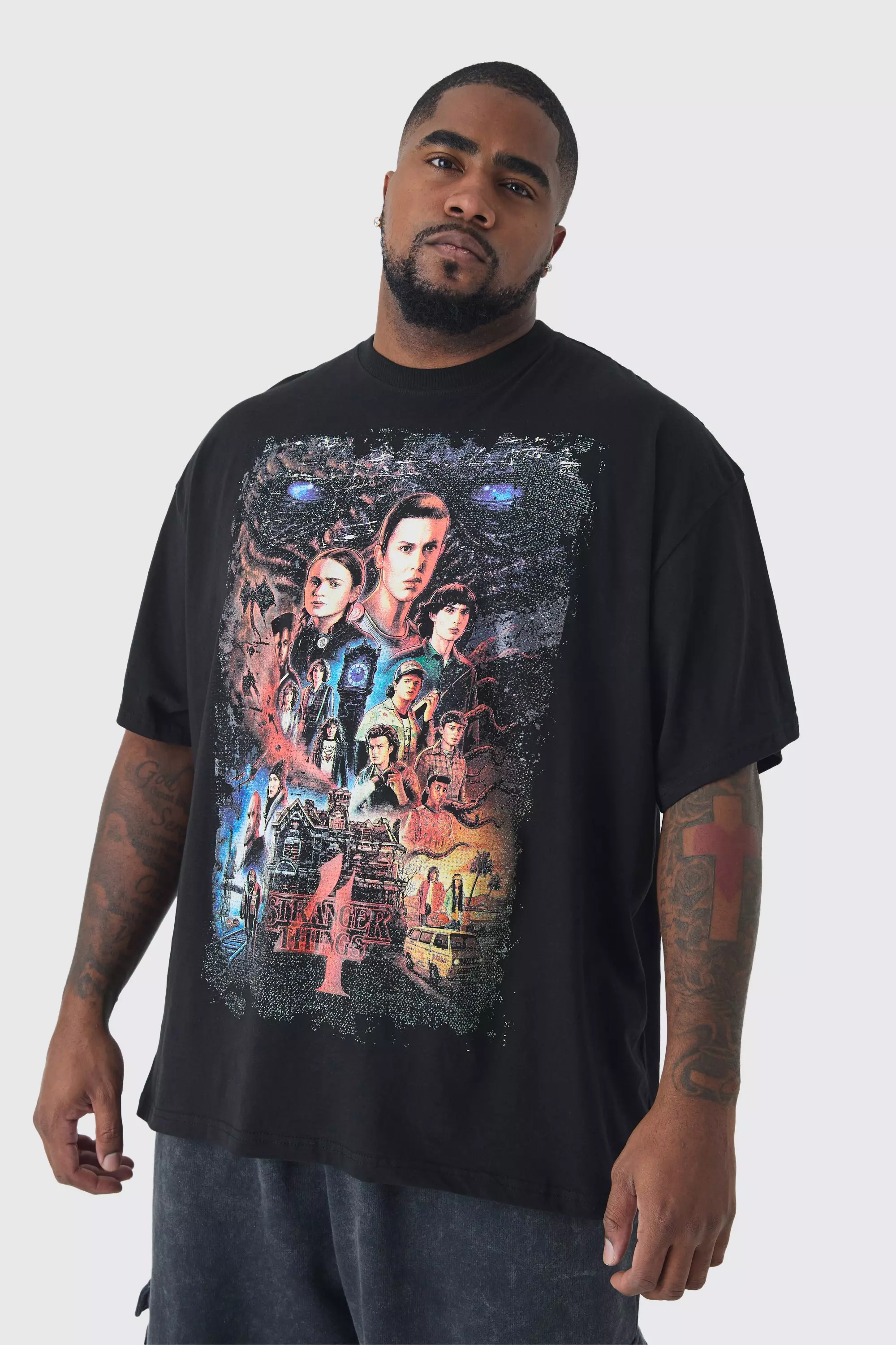 Plus Stranger Things License Oversized T-Shirt Black