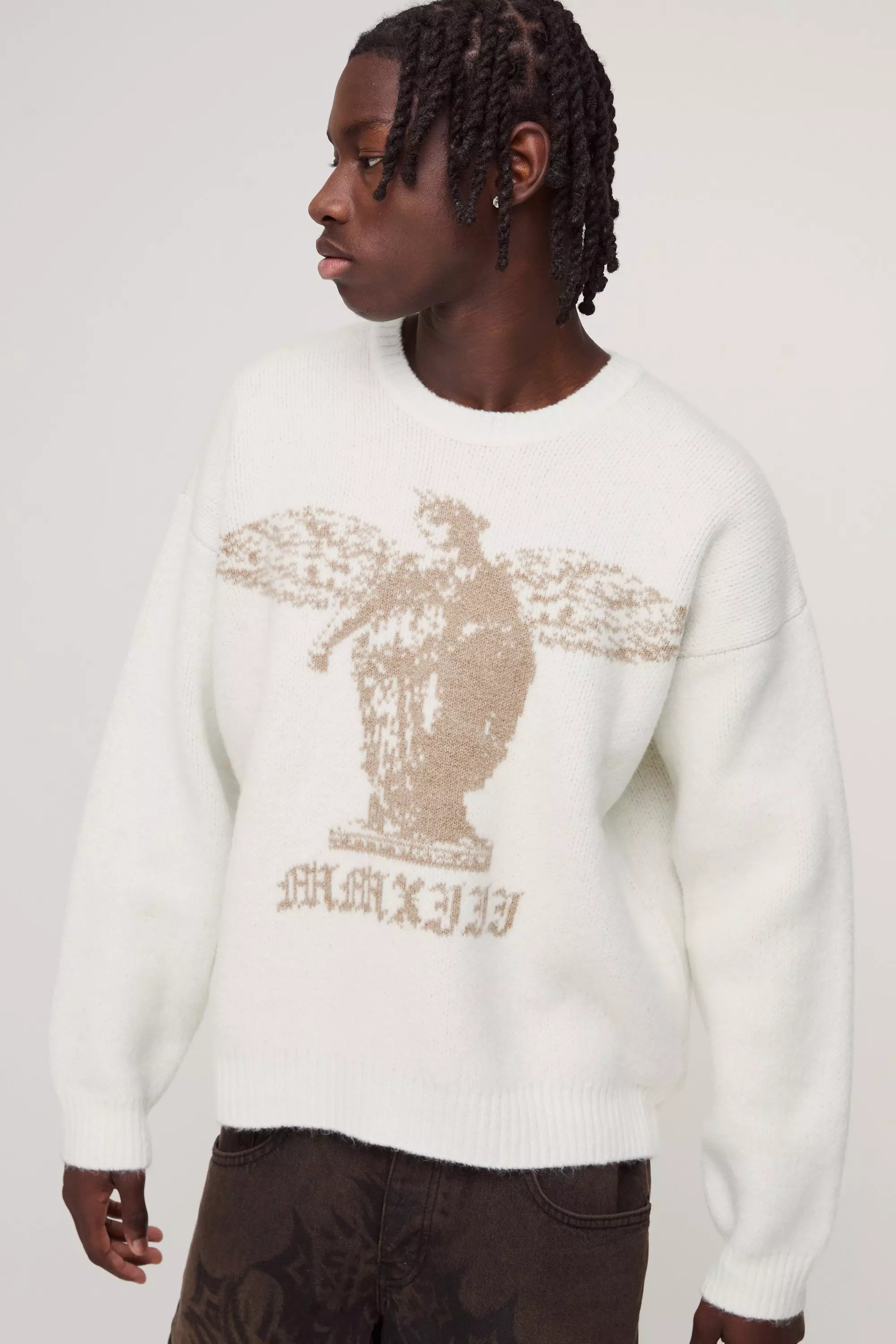 Pull oversize imprimé en maille, Ecru autre image
