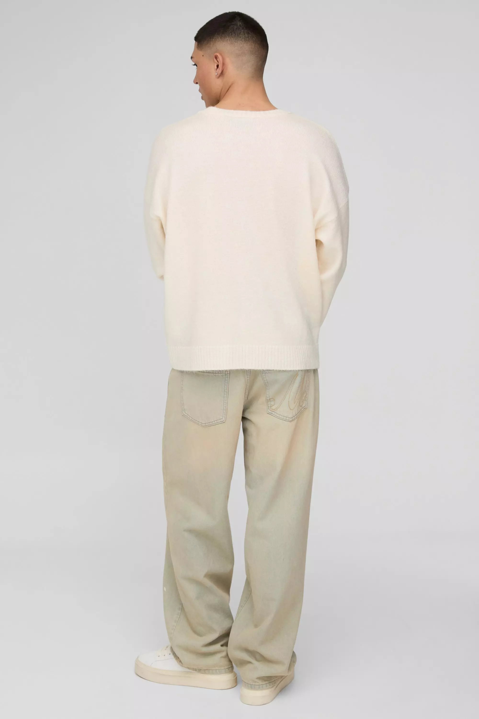 Ecru Oversized Geborstelde Gebreide Boxy Trui alternatieve afbeelding