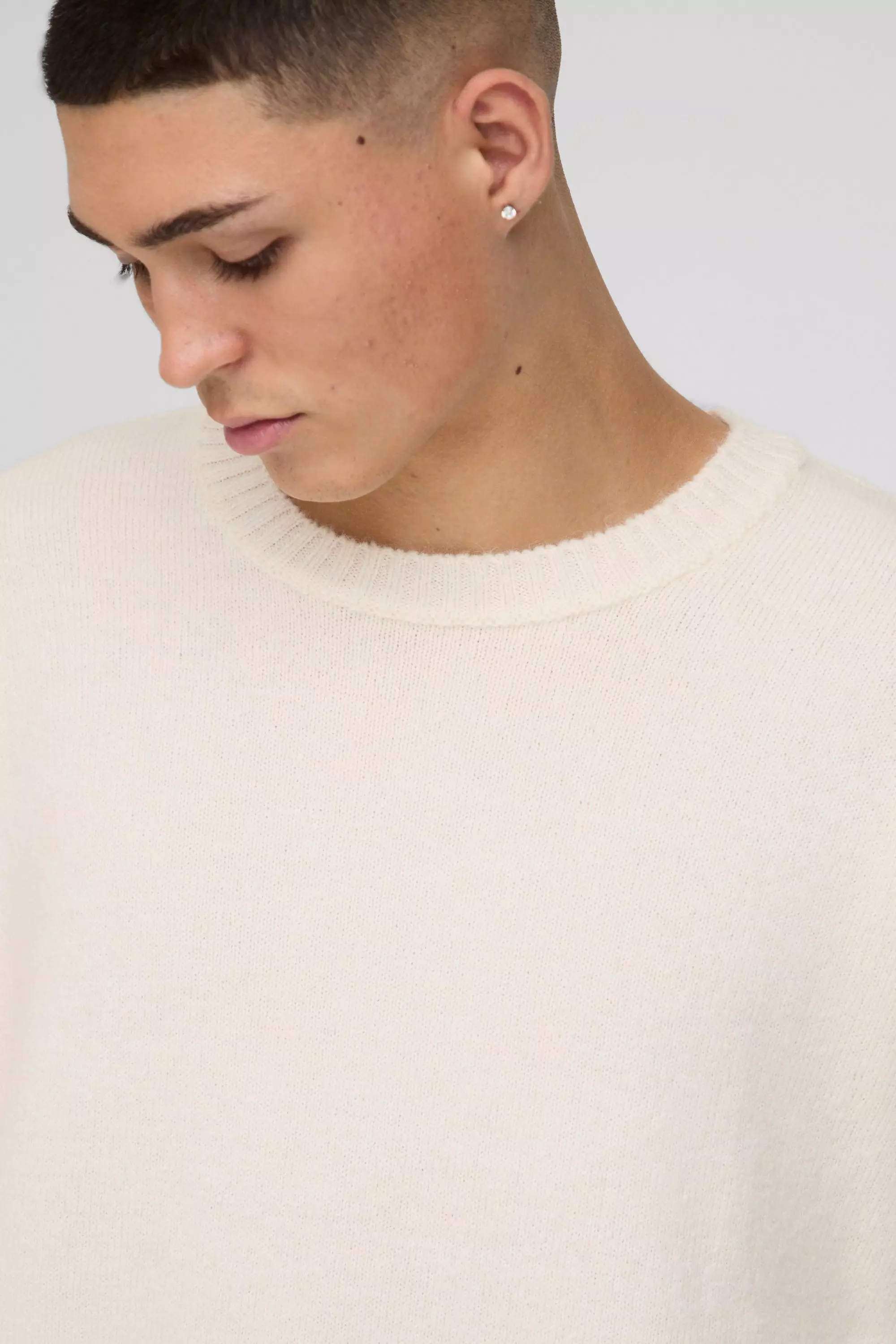 Ecru Oversized Boxy Brushed Knitted Jumper alternative image
