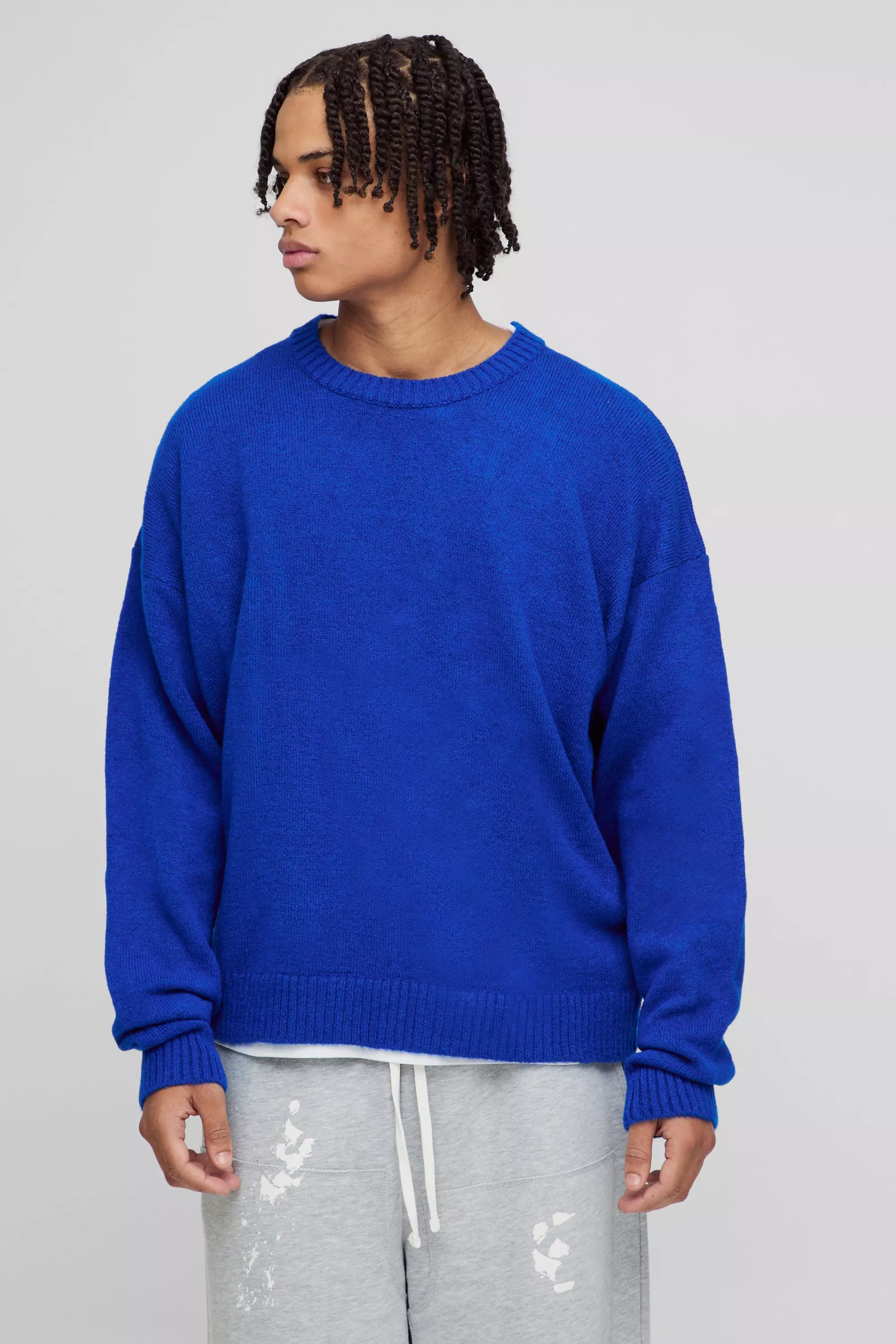 Oversized Boxy Brushed Knitted Sweater Cobalt