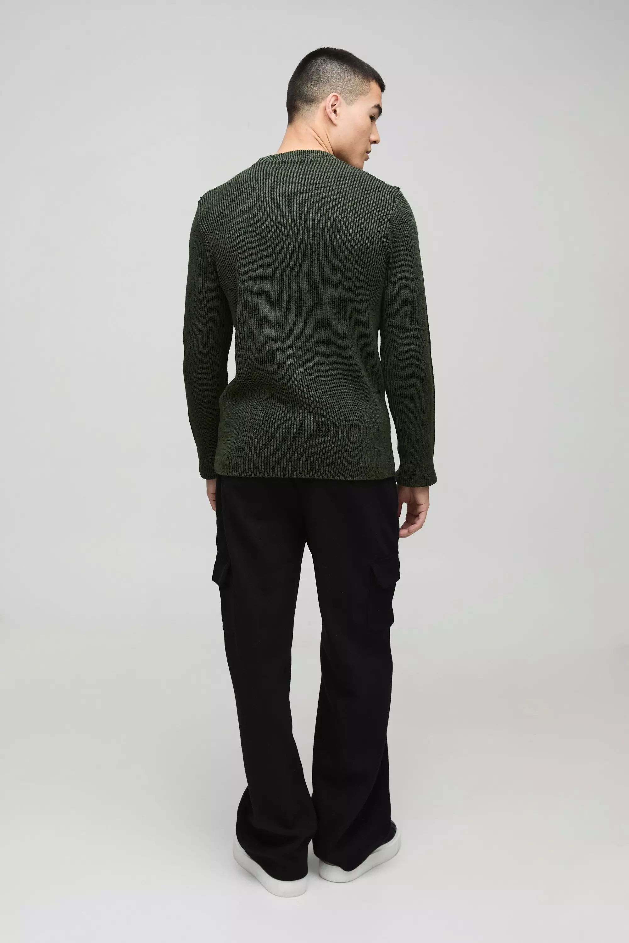 Khaki Regular Crew Neck Plated Ribbed Knit Jumper alternative image