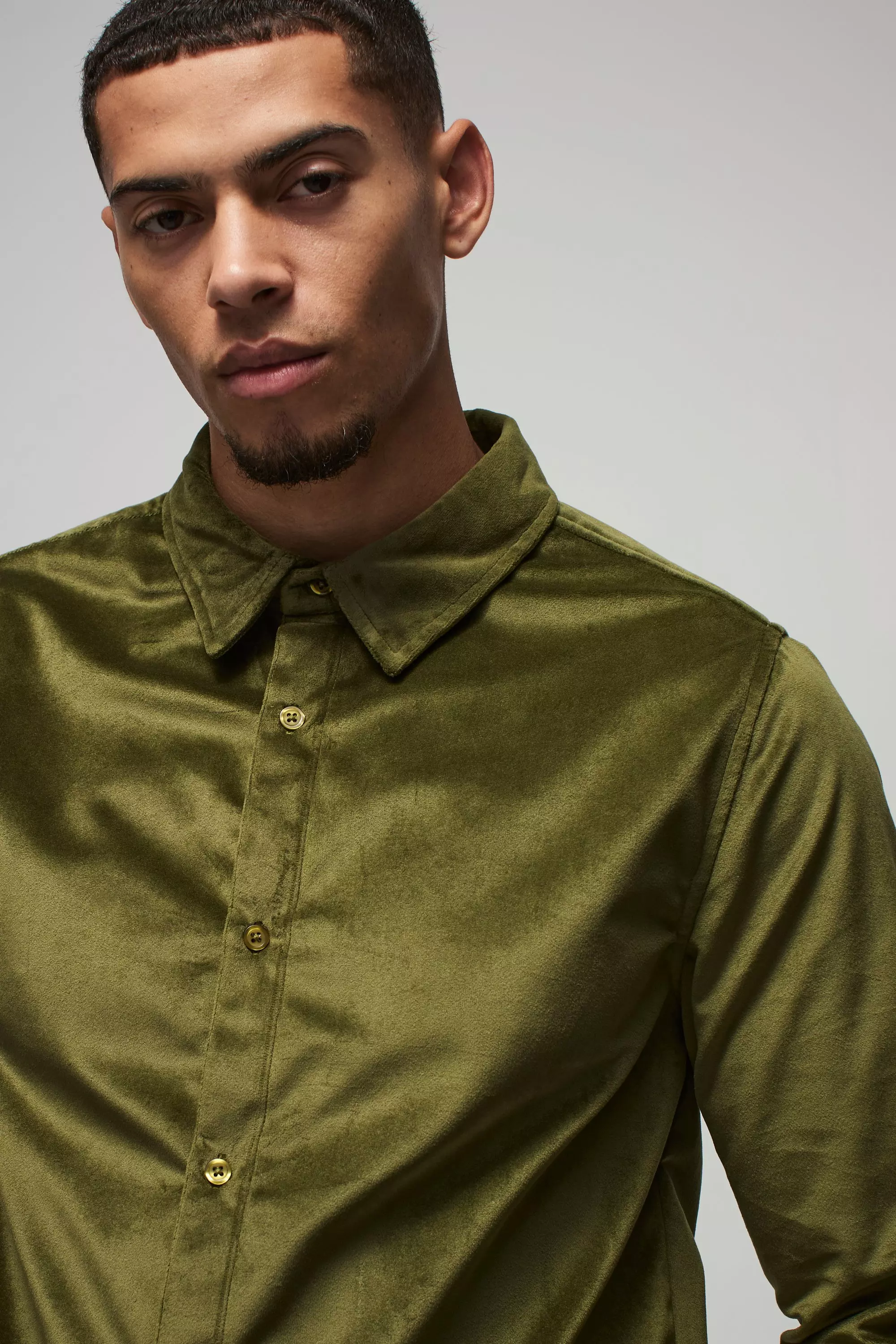 Khaki Regular Long Sleeve Velour Shirt alternative image