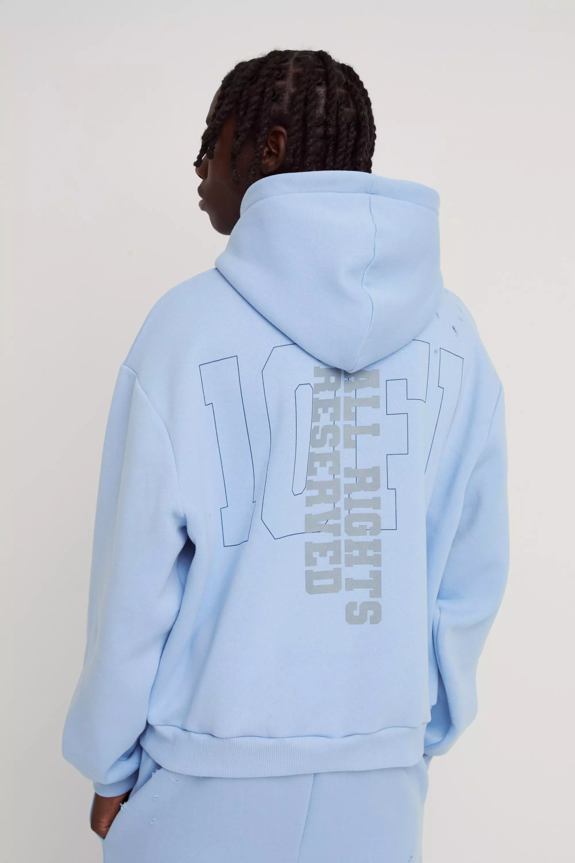 Blue Oversized Boxy Official Varsity Distressed Hoodie alternative image