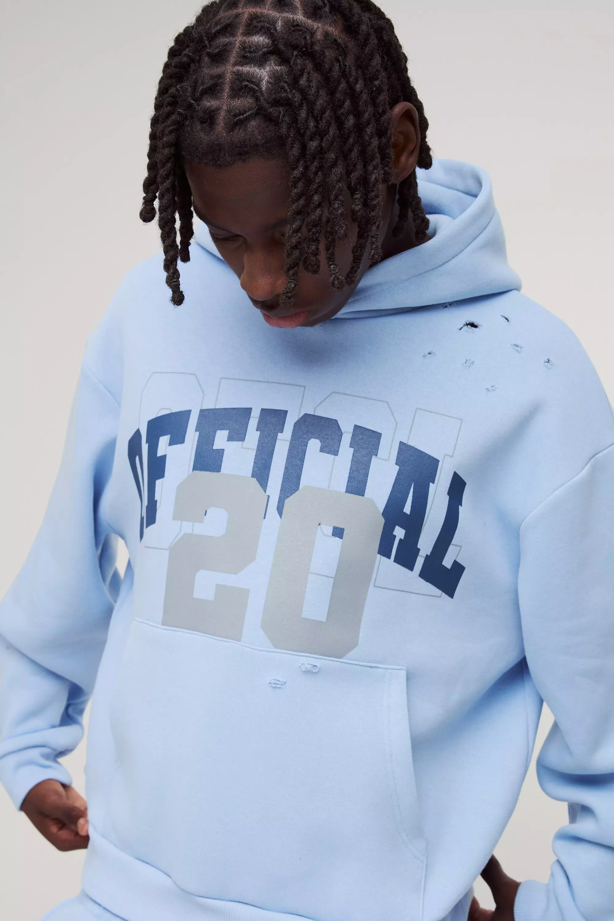 Blue Oversized Boxy Official Varsity Distressed Hoodie alternative image