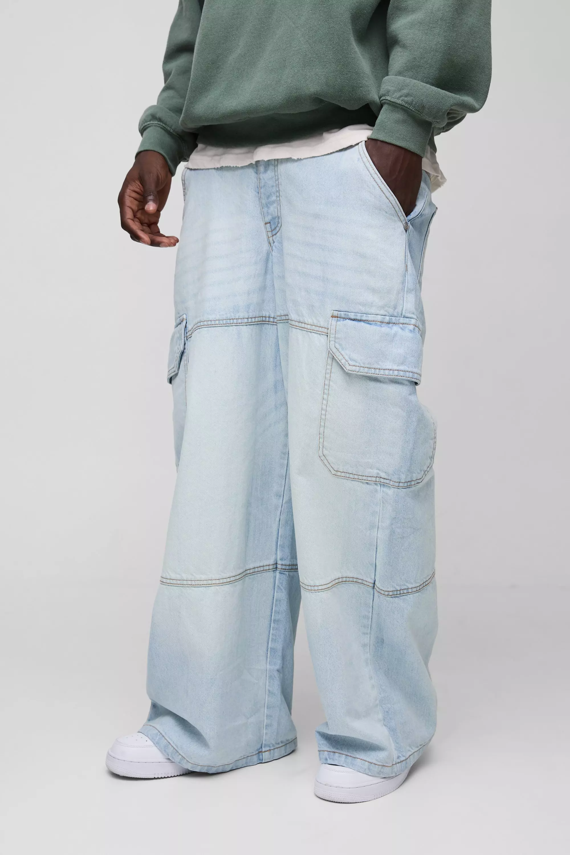 Light blue Onbewerkte Super Baggy Cargo Jeans alternatieve afbeelding