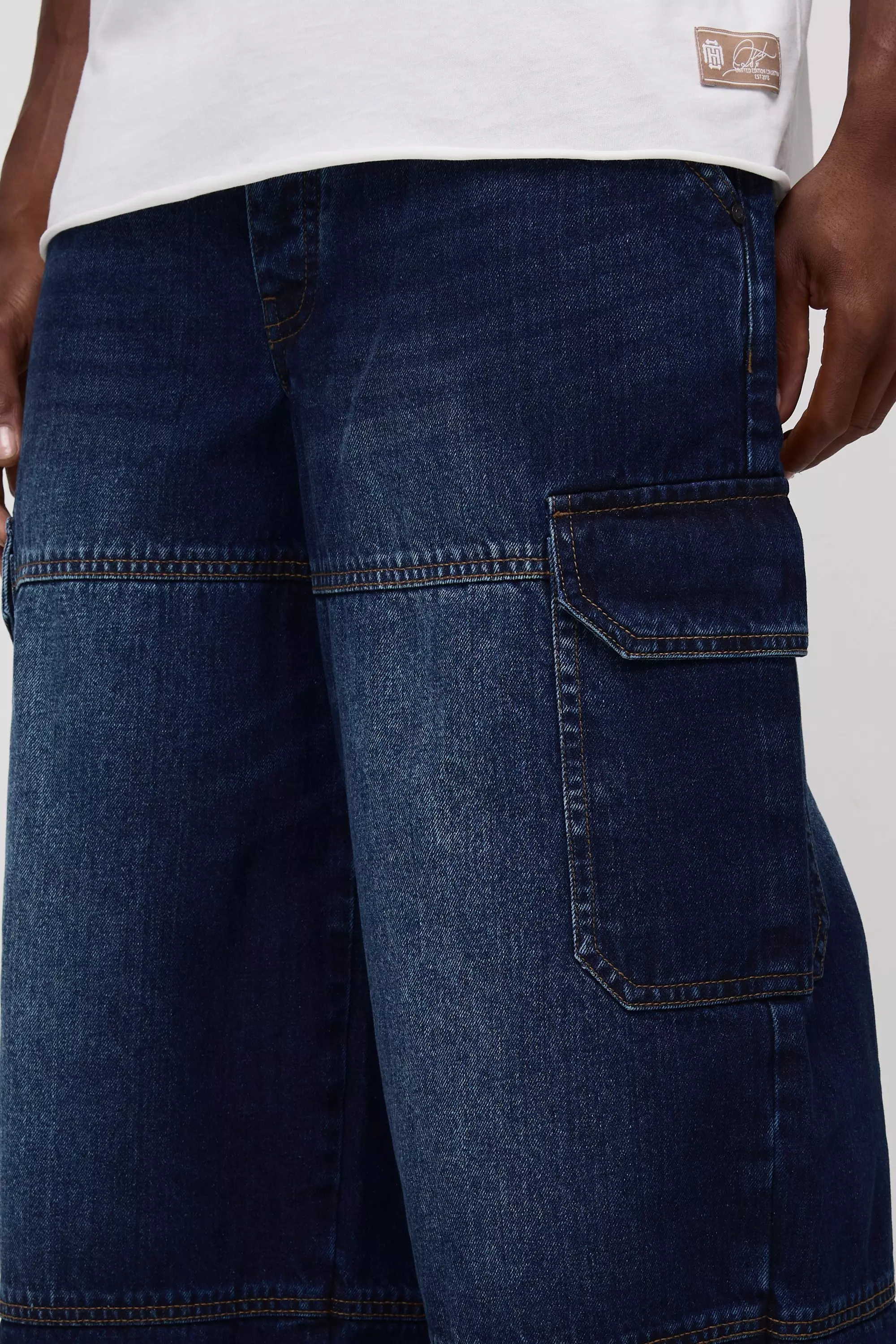 ●muahmuah● Wide cargo denim pants blue _MUP23008_ WIDE CARGO DENIM PANTS [BLUE] - muahmuah | 60% - Asian