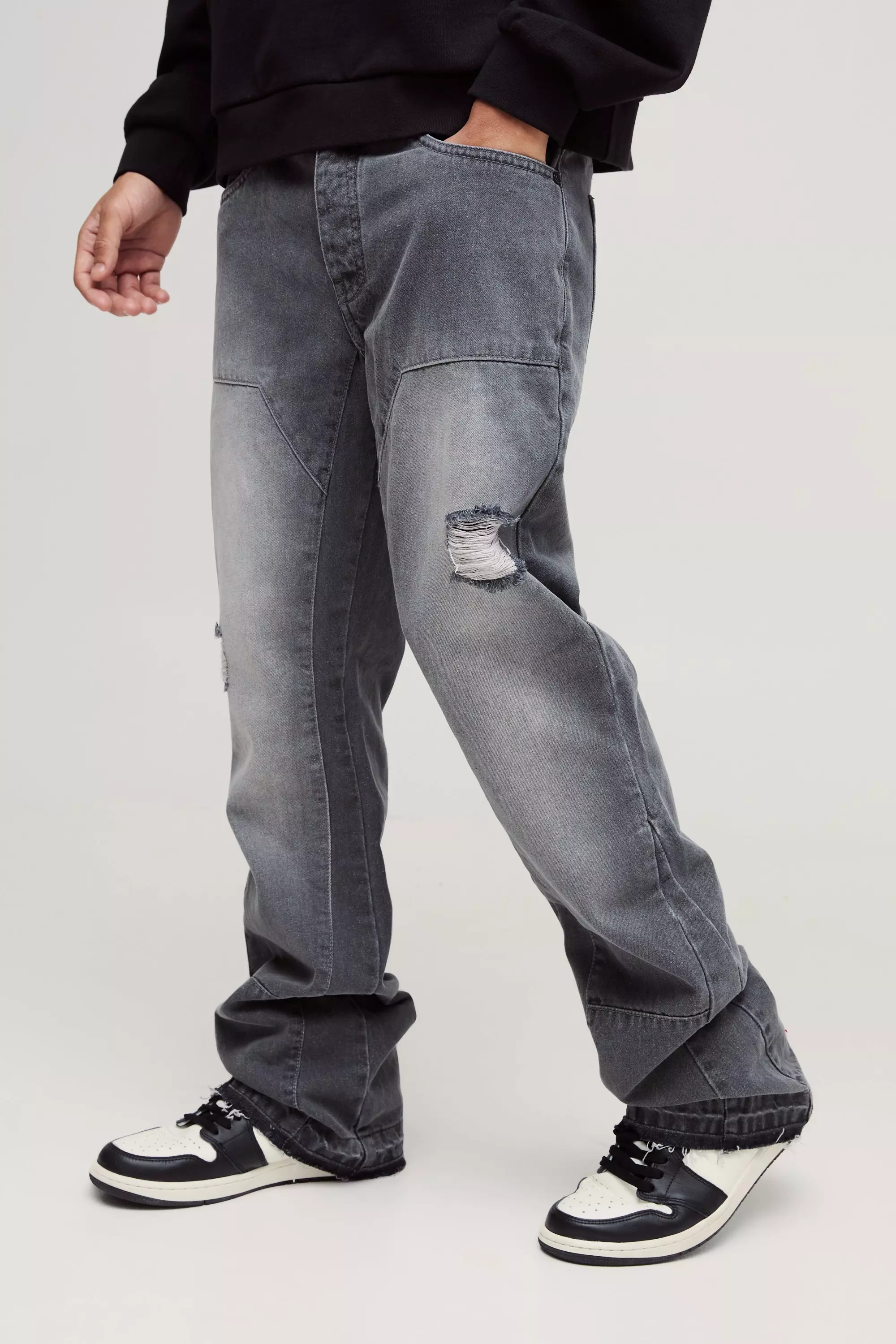 Slim Rigid Flare Carpenter Ripped Gusset Denim Jeans | boohooMAN AU