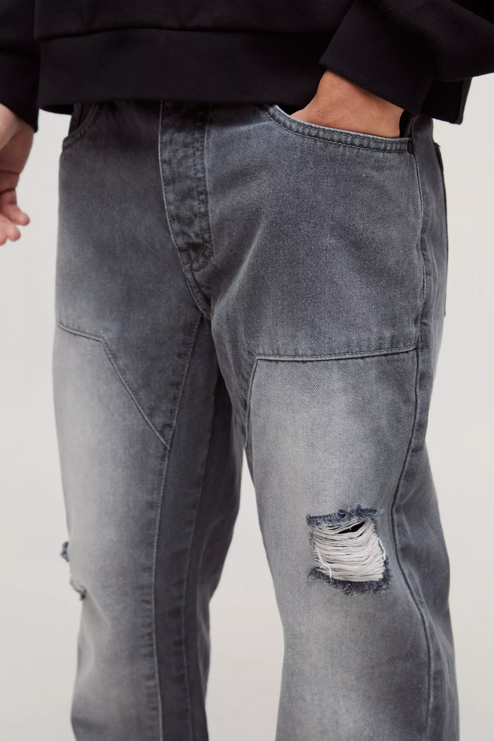 Slim Rigid Flare Carpenter Ripped Gusset Denim Jeans | boohooMAN AU