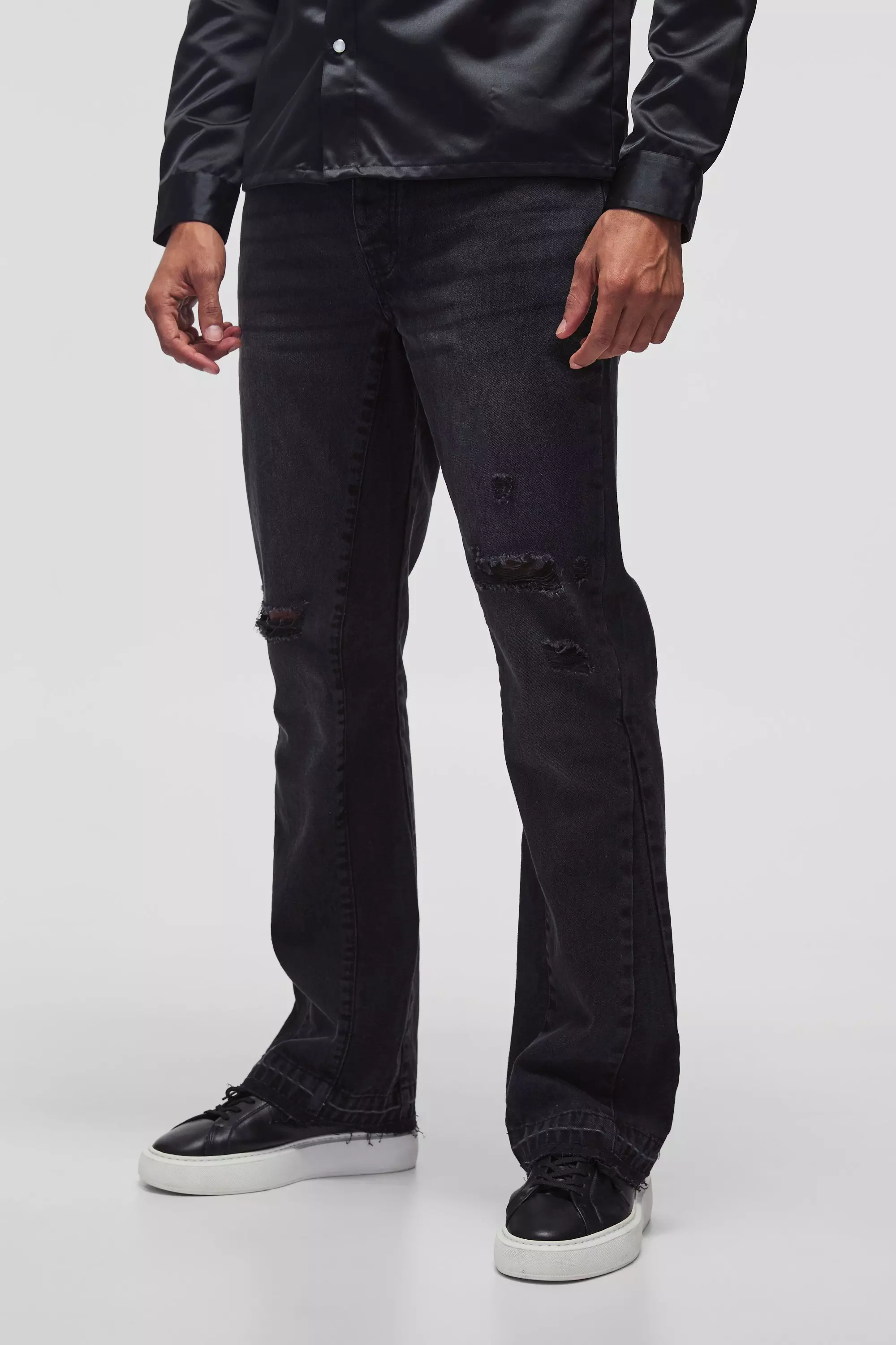 Zerrissene Slim-Fit Schlagjeans mit Acid-Waschung, Washed black alternatives Bild