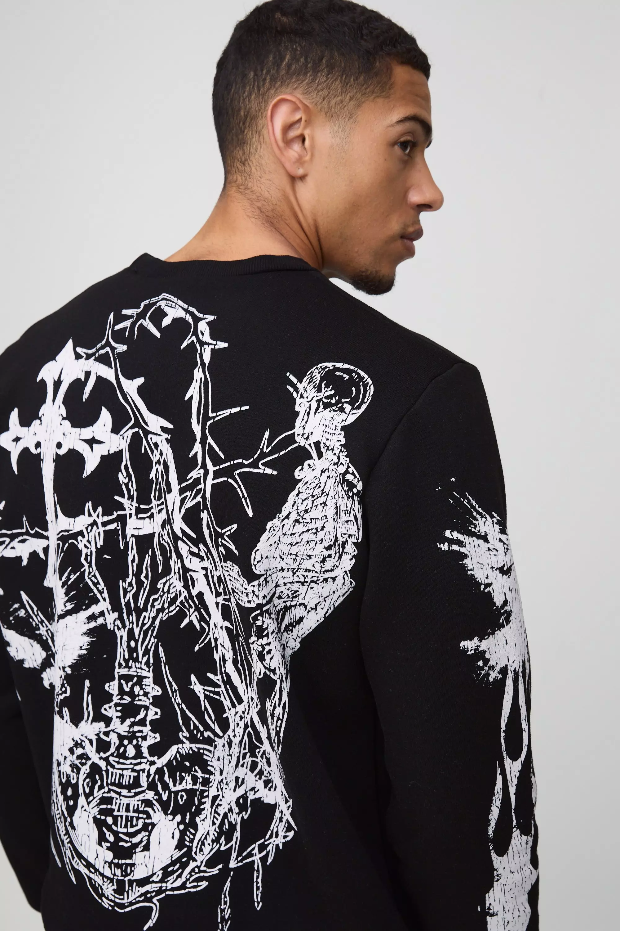 Black Grote Gothic Trui Met Crewneck alternatieve afbeelding