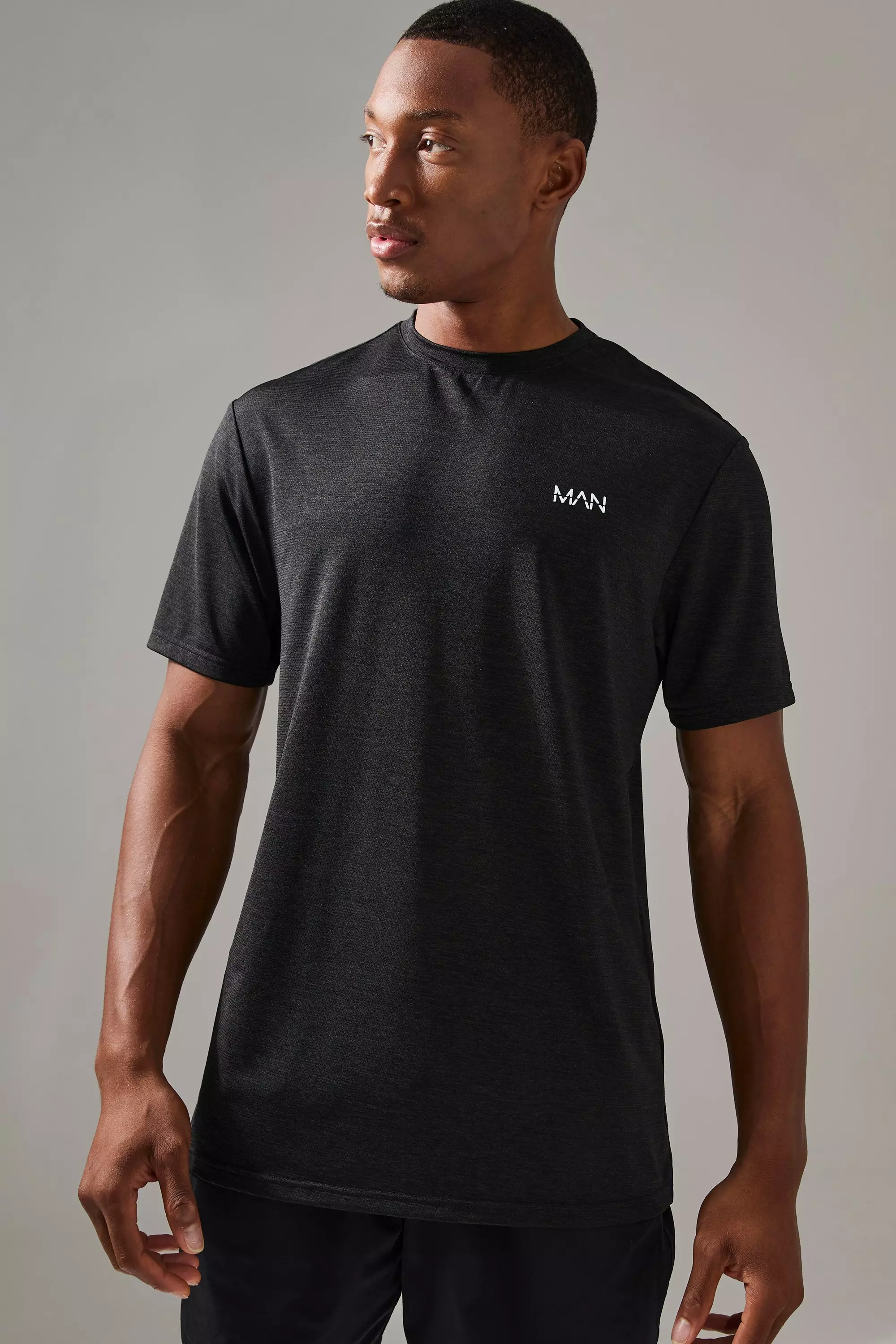 Man Active Breathable Marl Regular Fit T-shirt Black