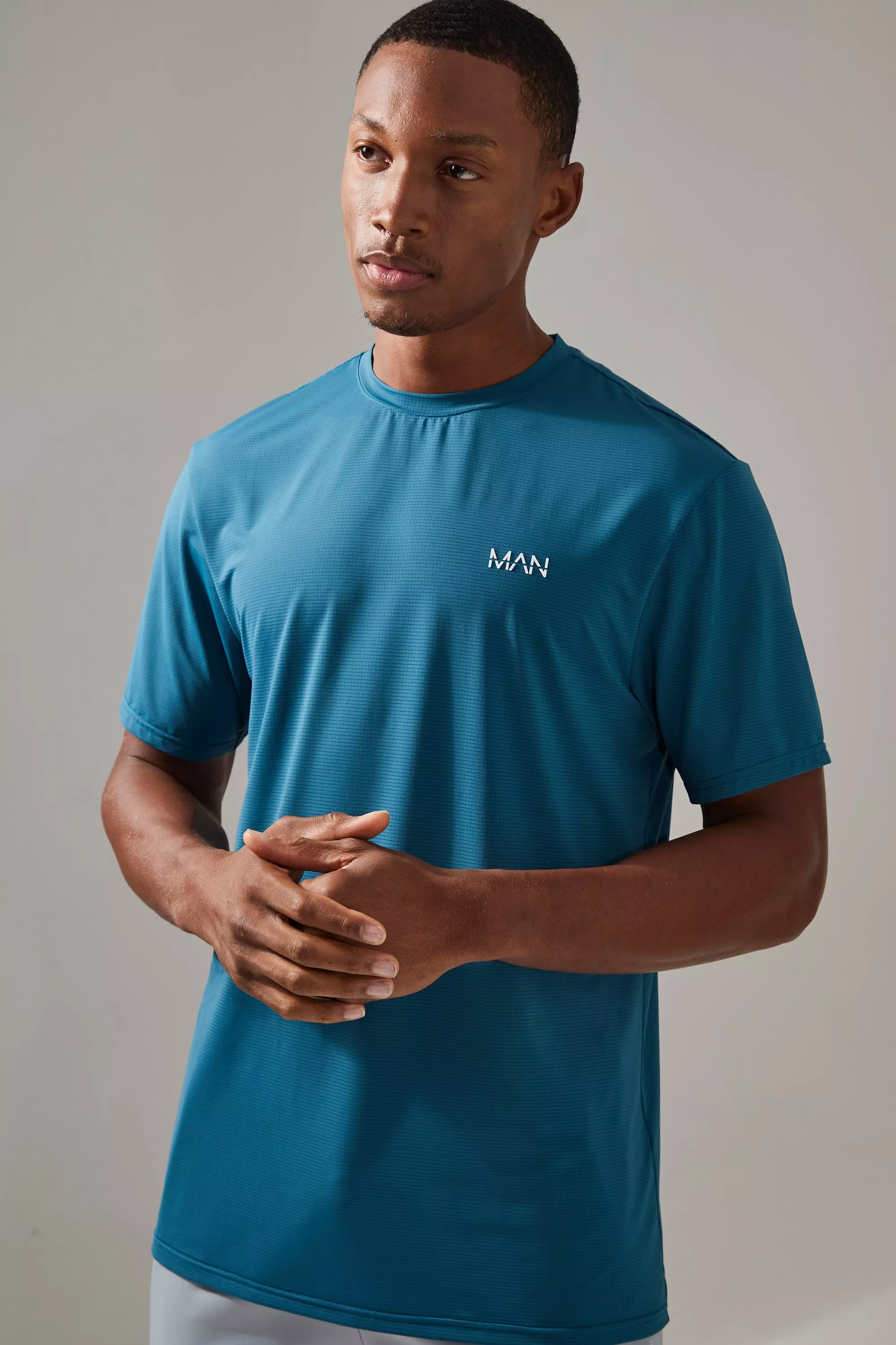 Man Active Grid T-shirt Teal