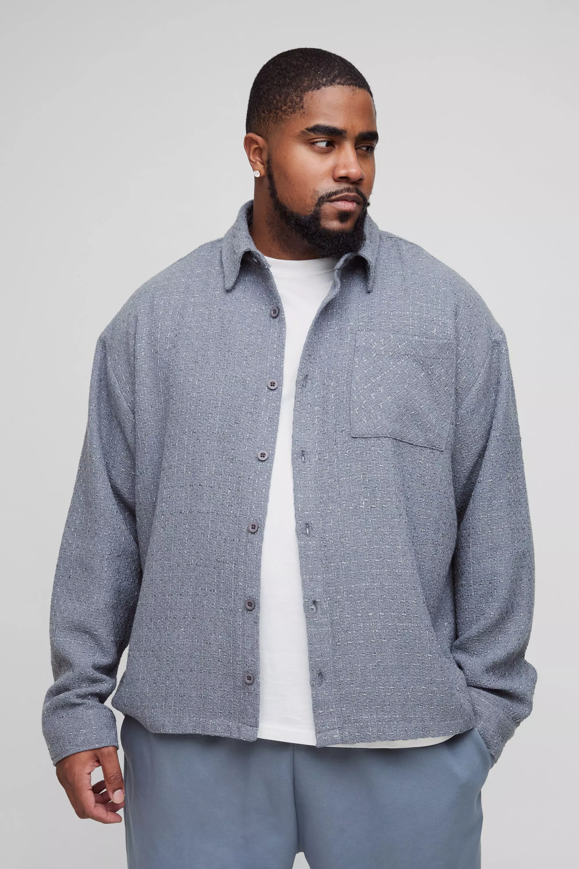 Charcoal Plus Regular Fit Boucle Shirt Jacket alternative image